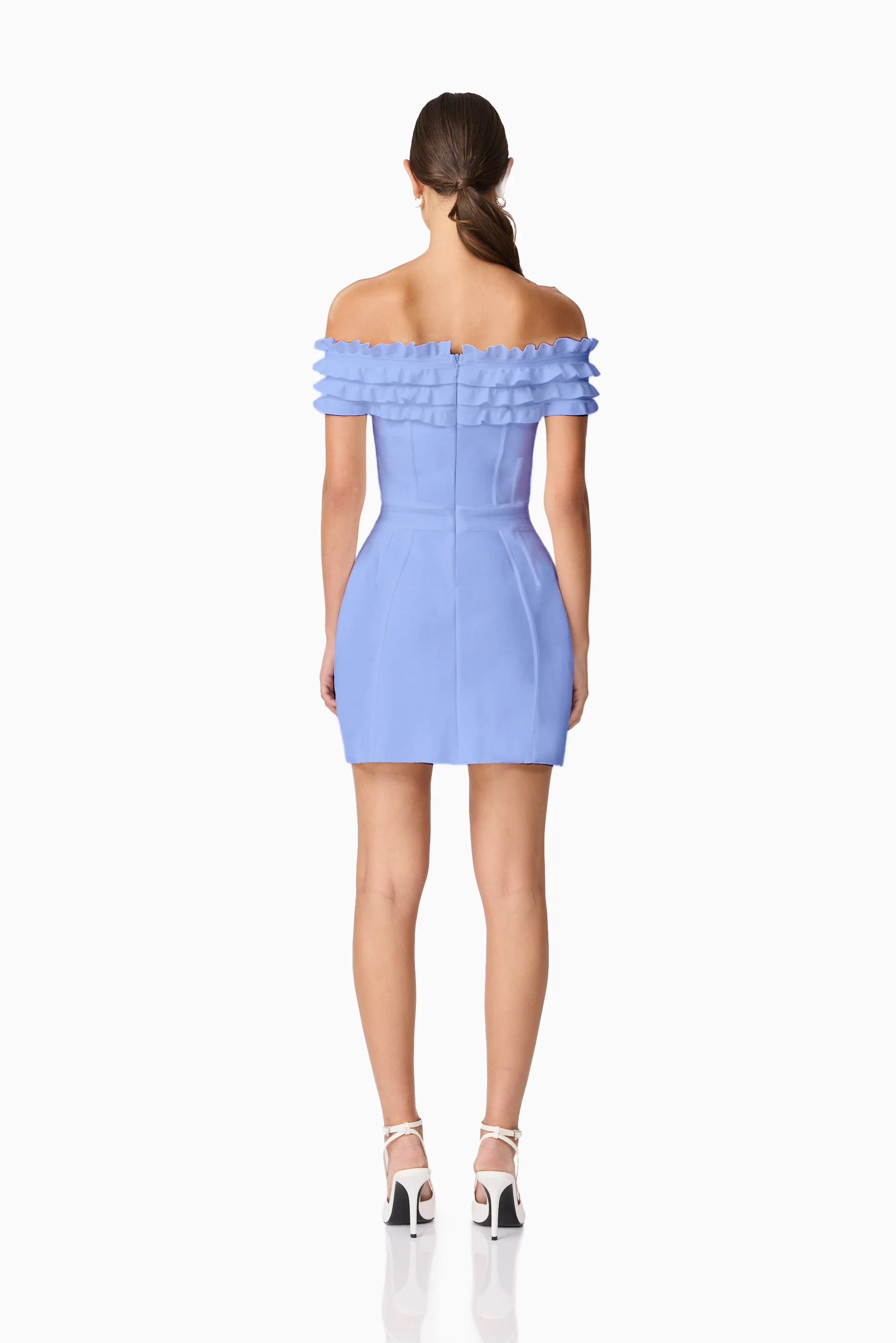Sonya Off The Shoulder Mini Dress in Blue