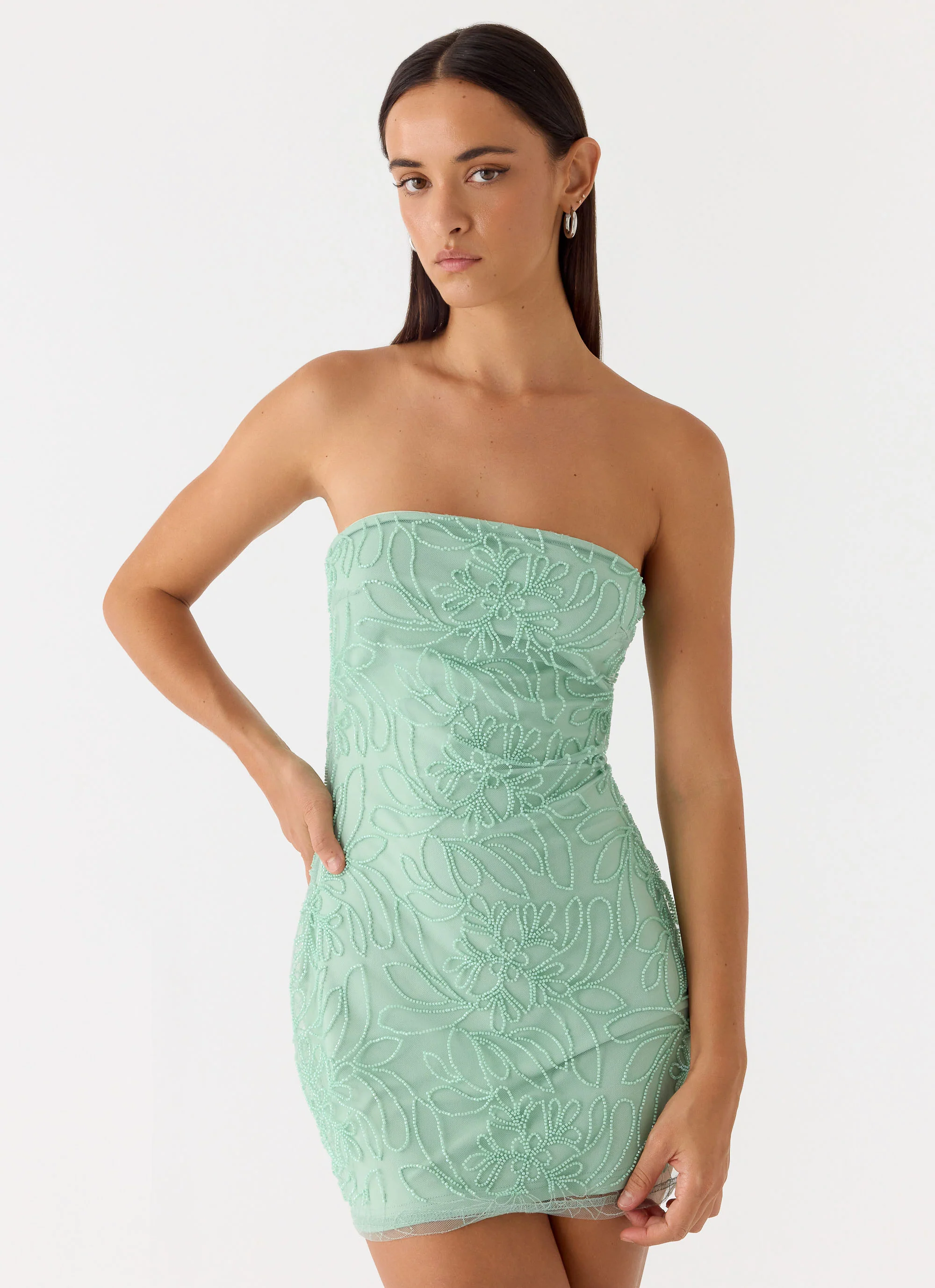 Dangerous Kind Beaded Mini Dress - Sage