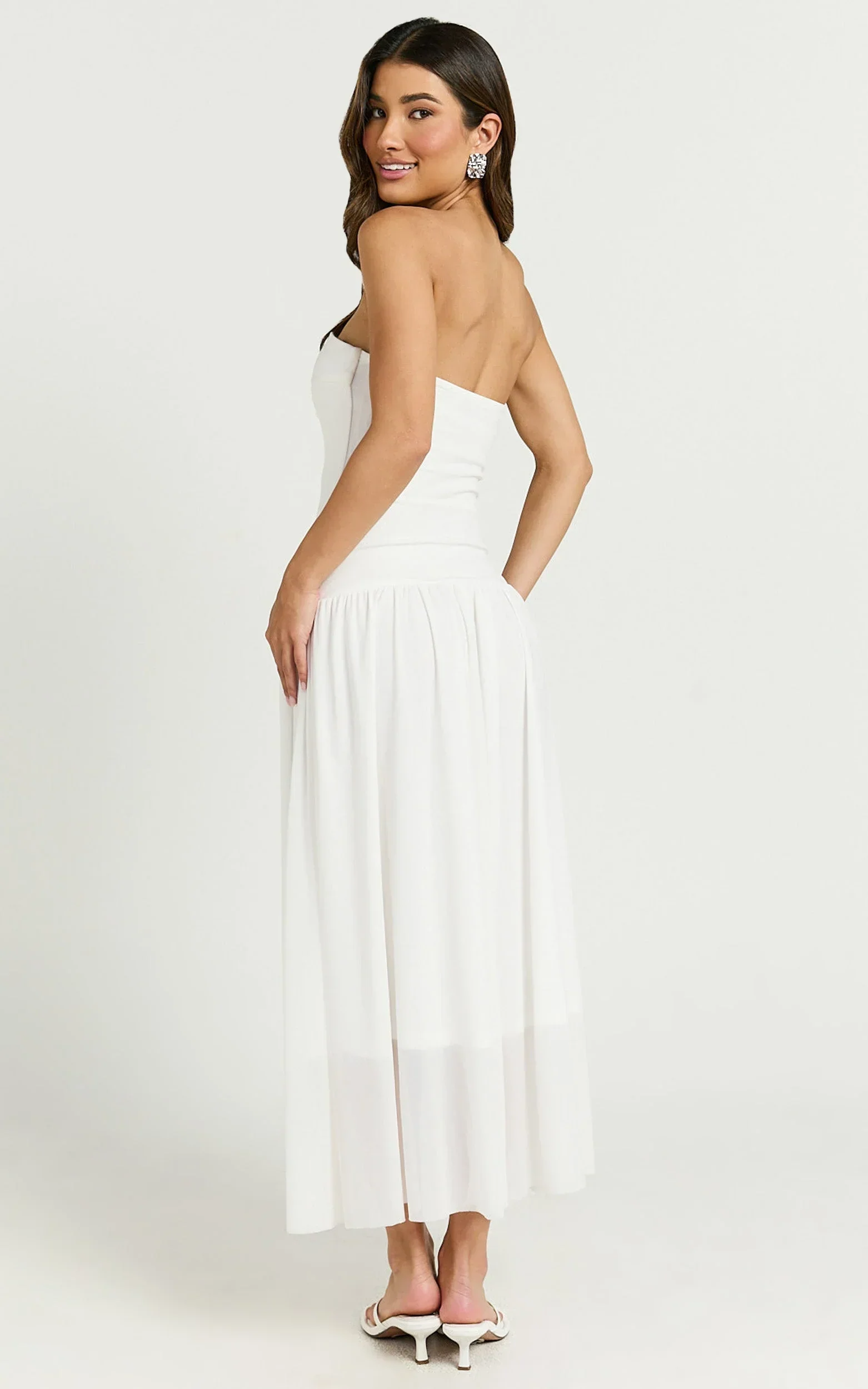 Cherie Midi Dress - Strapless Drop Waist Dress in Ivory