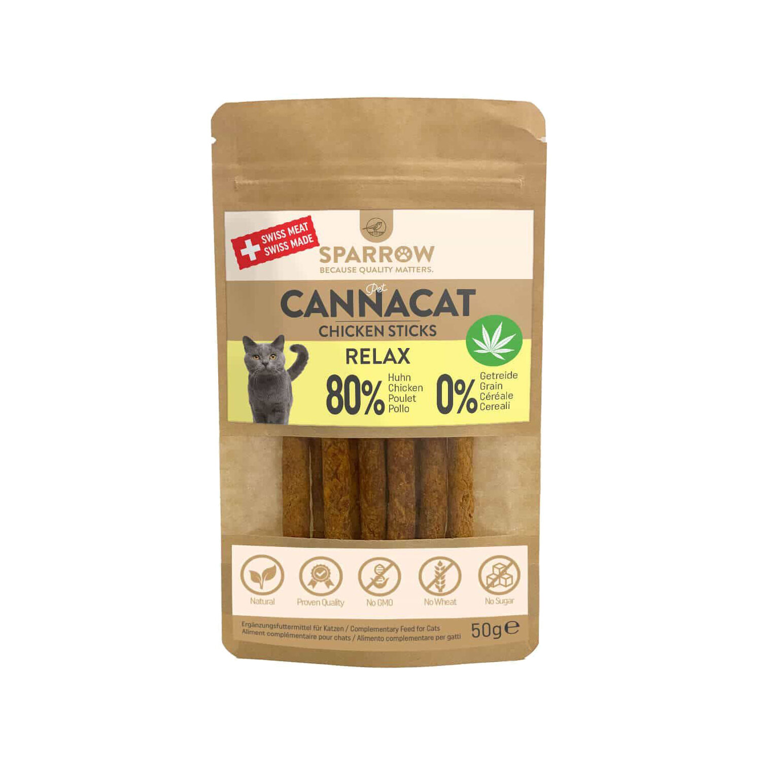 SPARROW Pet CannaCat Chicken Sticks with CBD - 50g