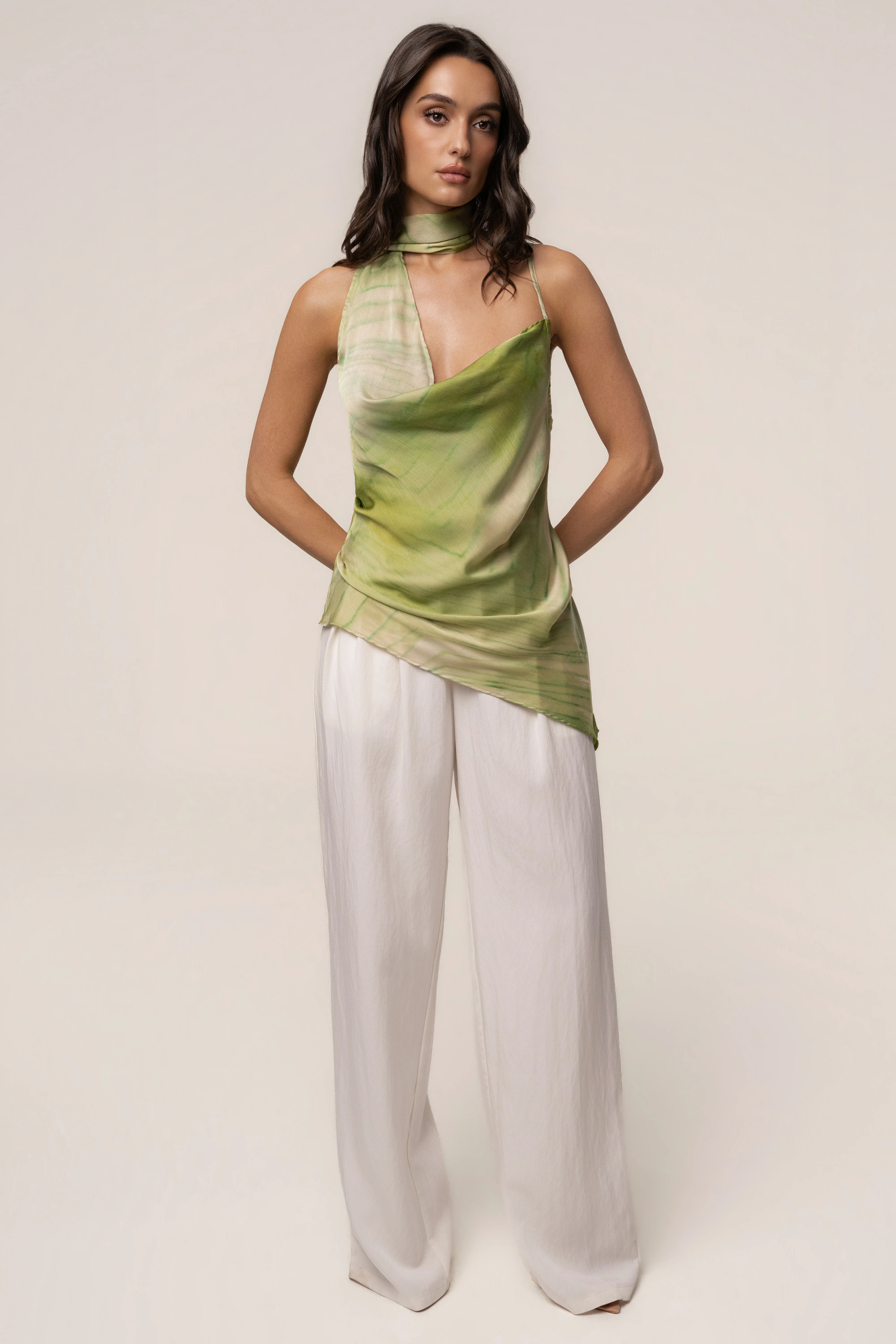 Green Print Selene Asymmetrical Top