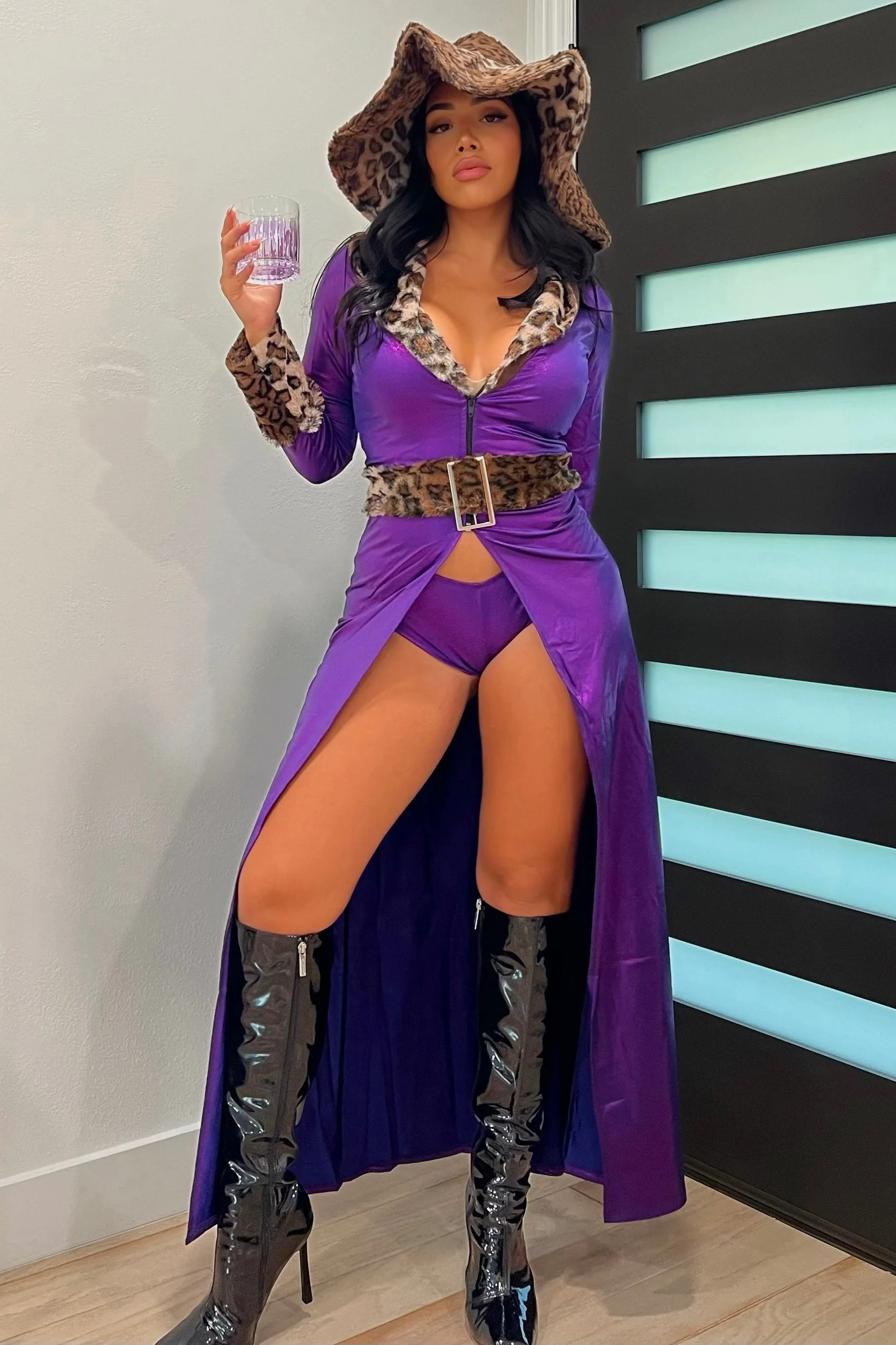 High Roller Pimp 4 Piece Costume - Purple/combo