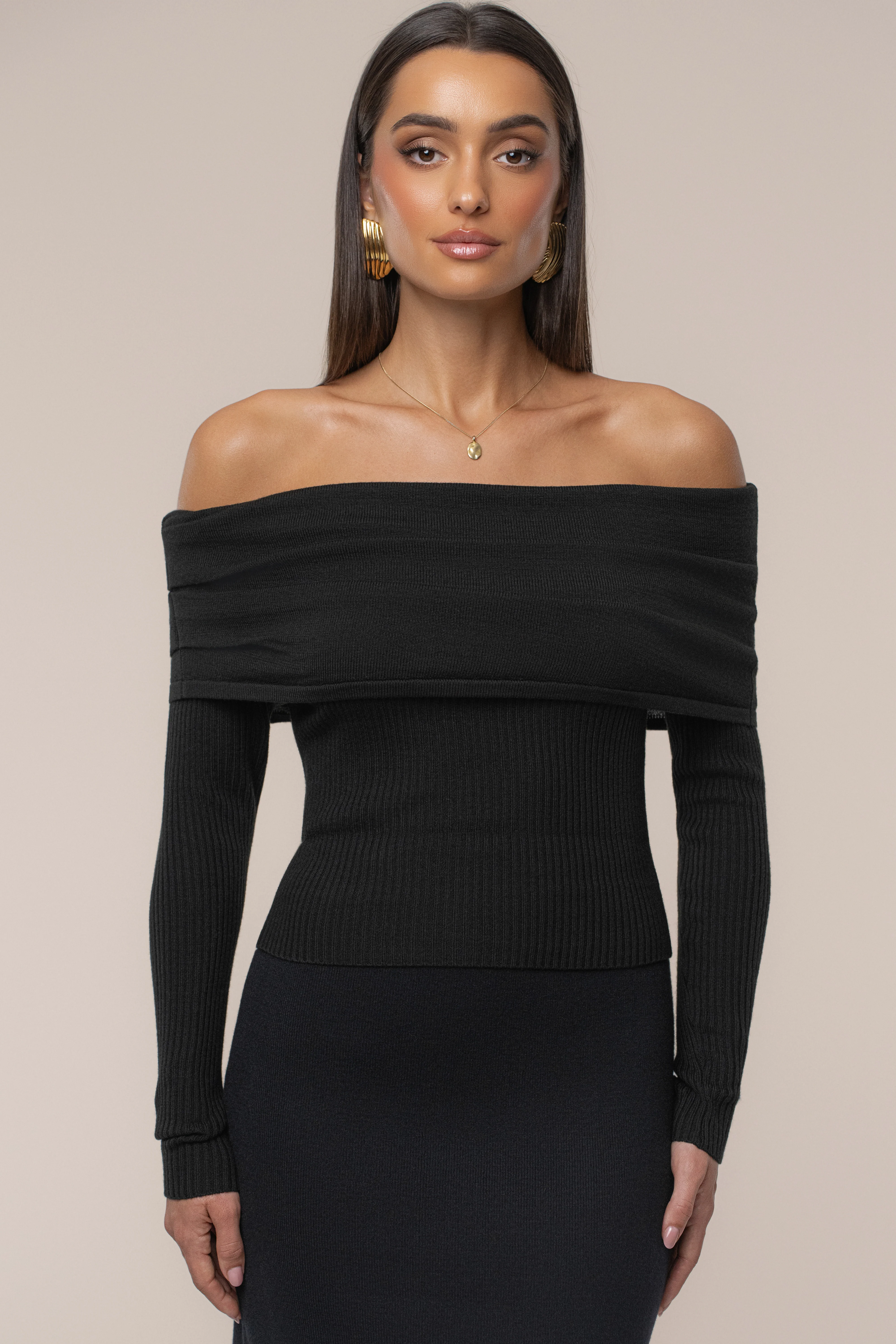 Black Off The Shoulder Knit Top