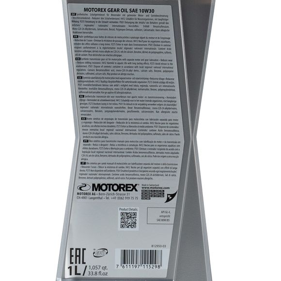 Huile de boite Motorex GEAR OIL 2T 10W30 1L UniverselRef : MX0010 / 3032299