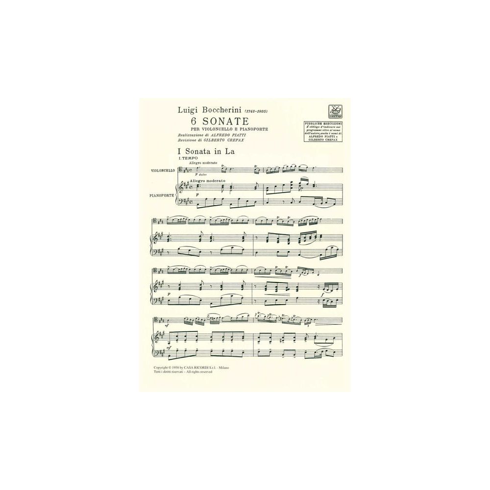 Ricordi Boccherini 6 Sonaten Cello – Thomann Ireland