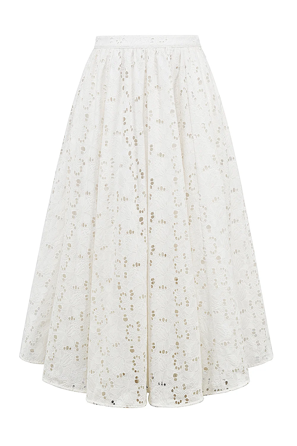 White Broderie Anglais Midi Skirt