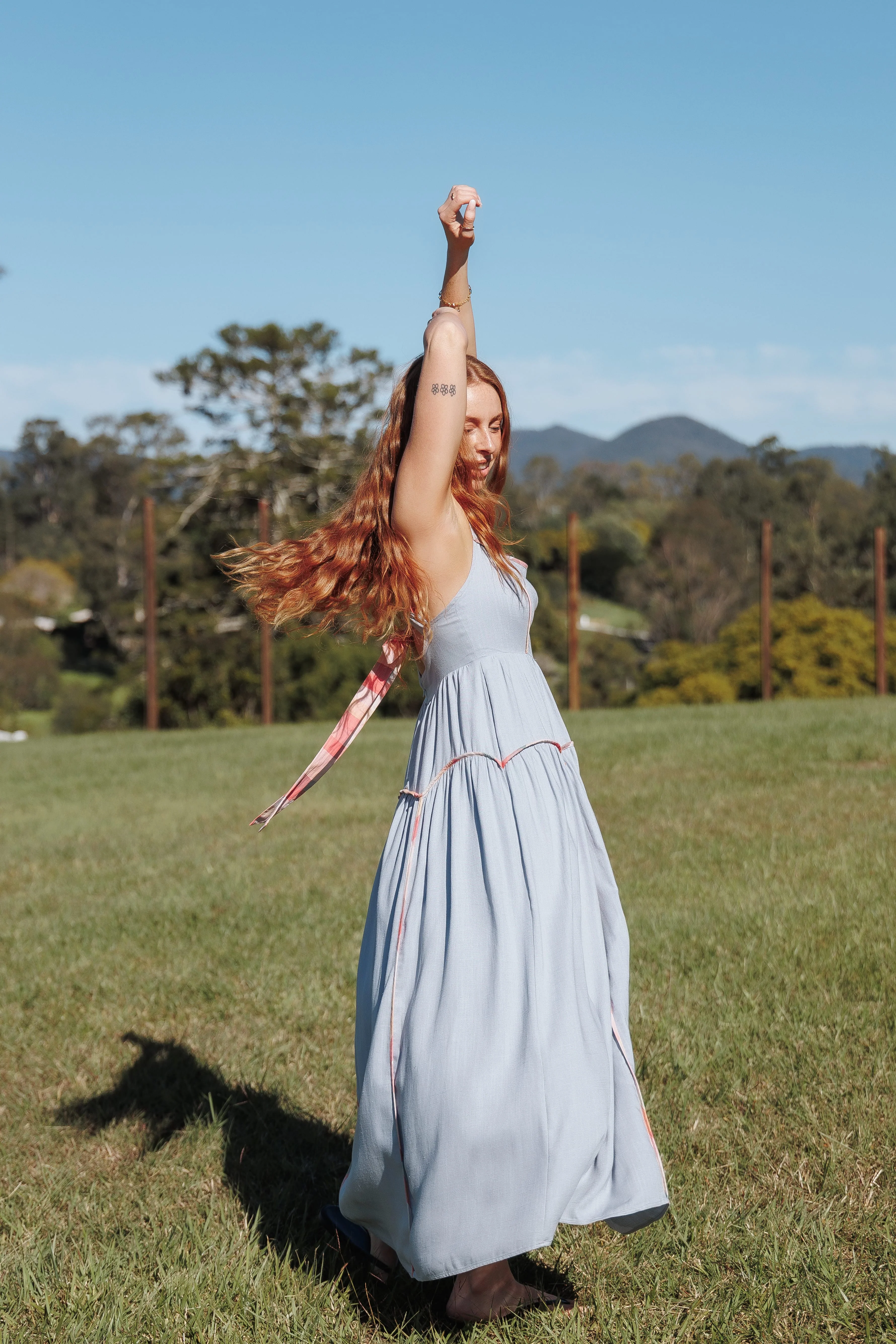 Kyla Maxi Dress - Light Blue Linen