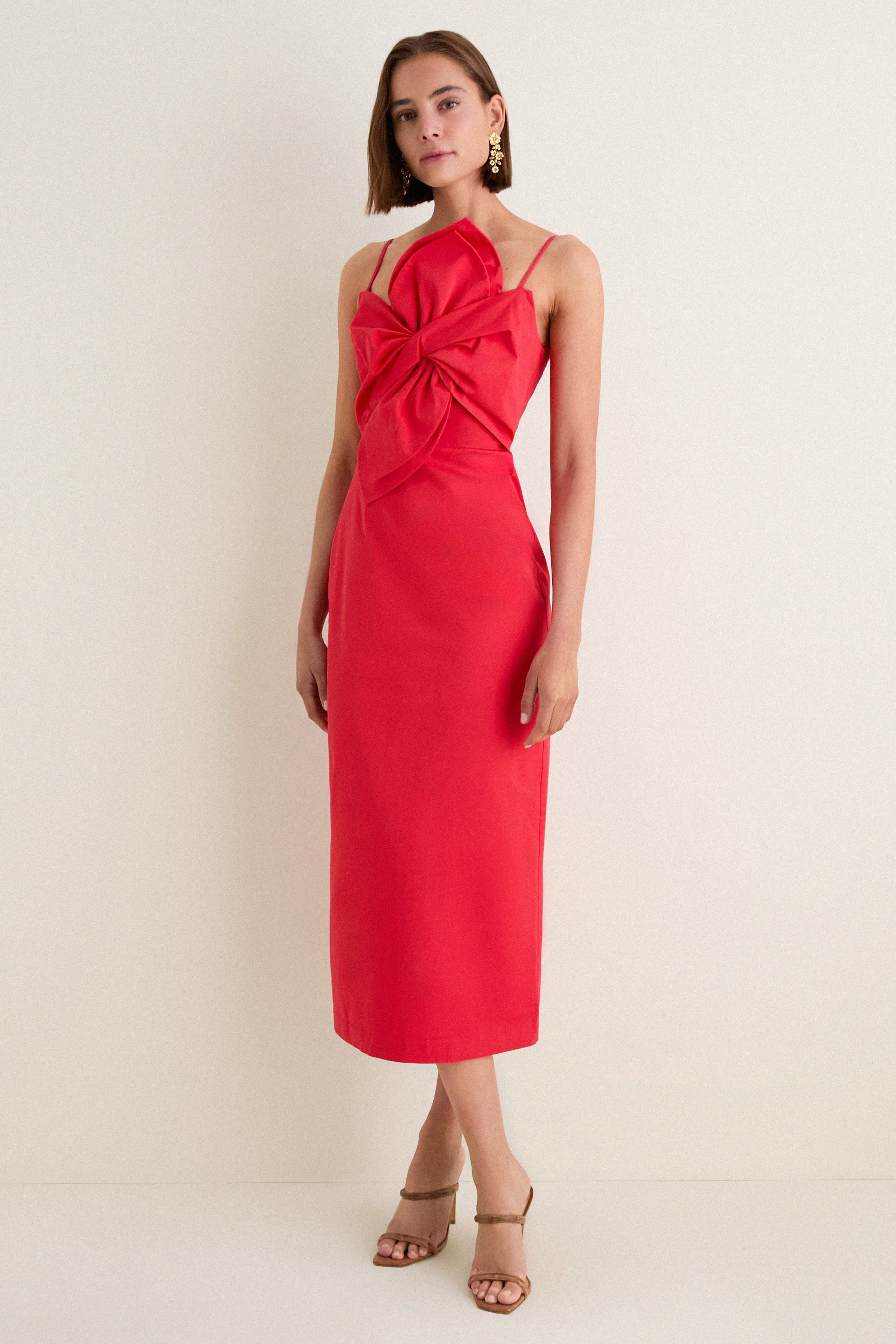 Red Asymmetric Bow Faye Maxi Dress