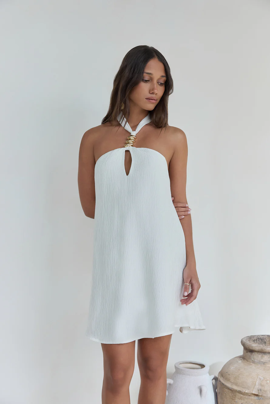 Swaying Shadows Halter Mini Dress White