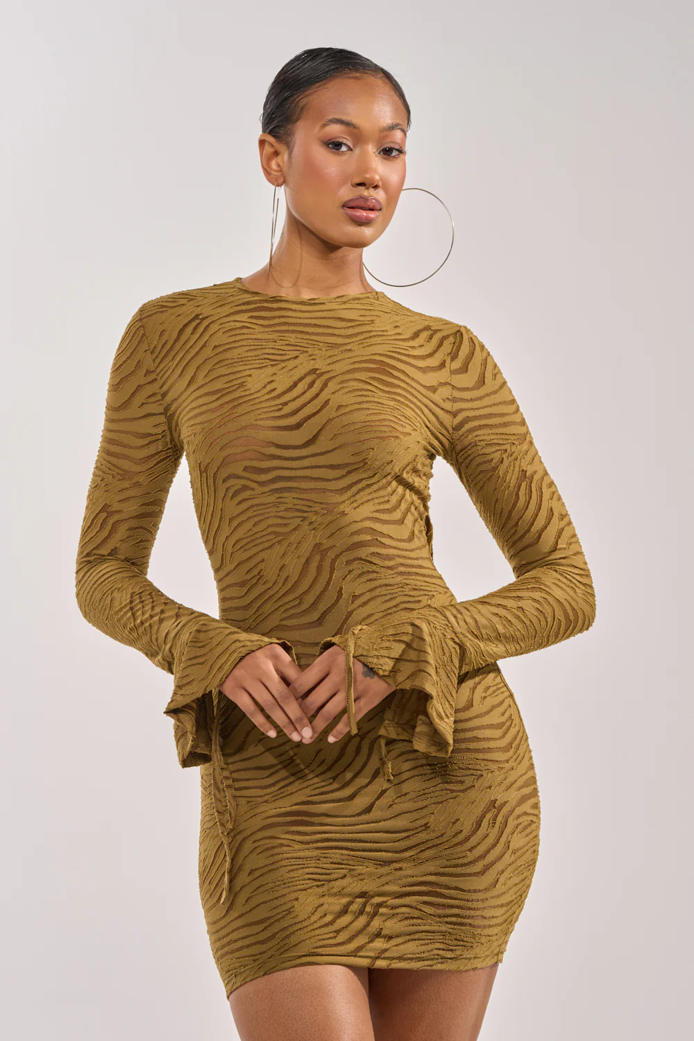See Me Win Mesh Mini Dress In Olive
