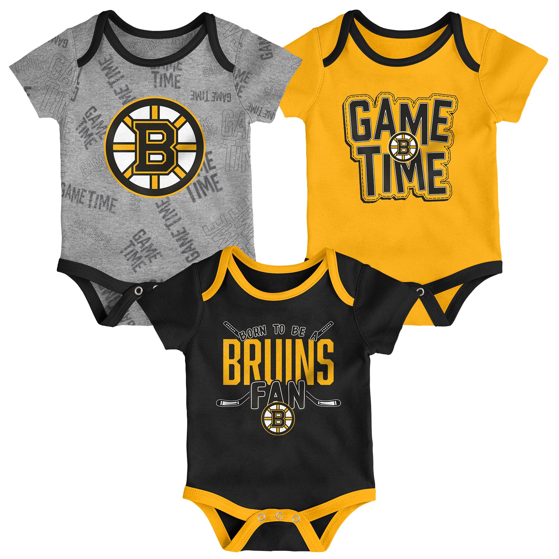Boston Bruins Game Time NHL Baby Bodysuit Set (3-Piece)