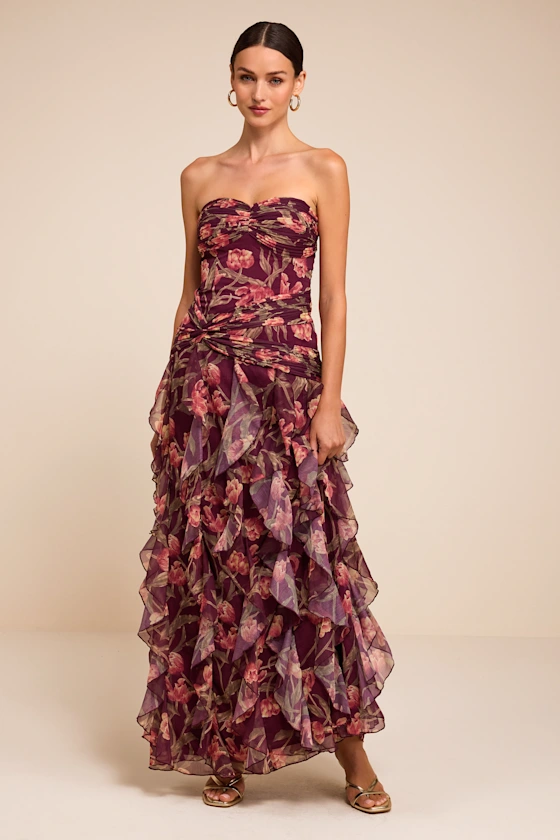 Danna Cream Multi Floral Ruffled Maxi Dress