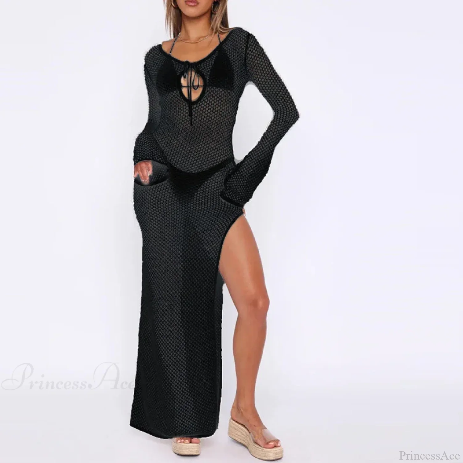 Knitted Cover Up Beach Bikini Set