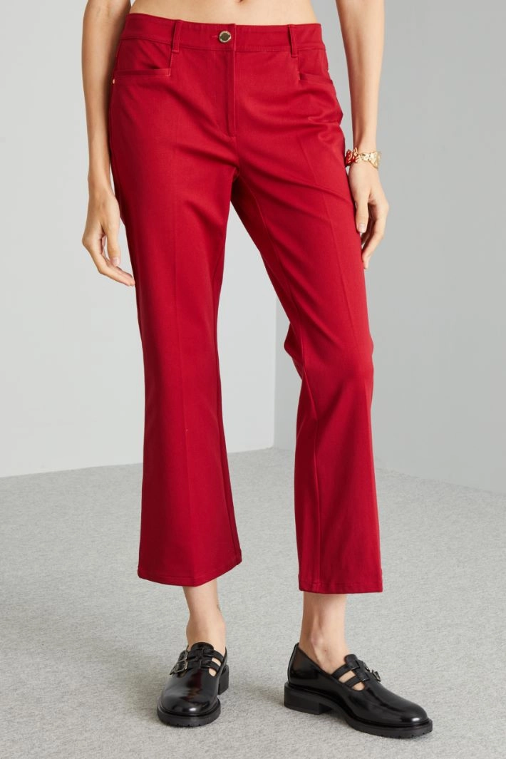 Kick-flare cotton trousers - RED