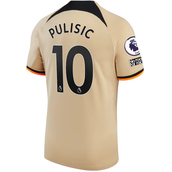Chelsea Christian Pulisic Third Jersey w/ EPL + No Room For Racism + Club World Cup Patches 22/23 (Sesame/Black)