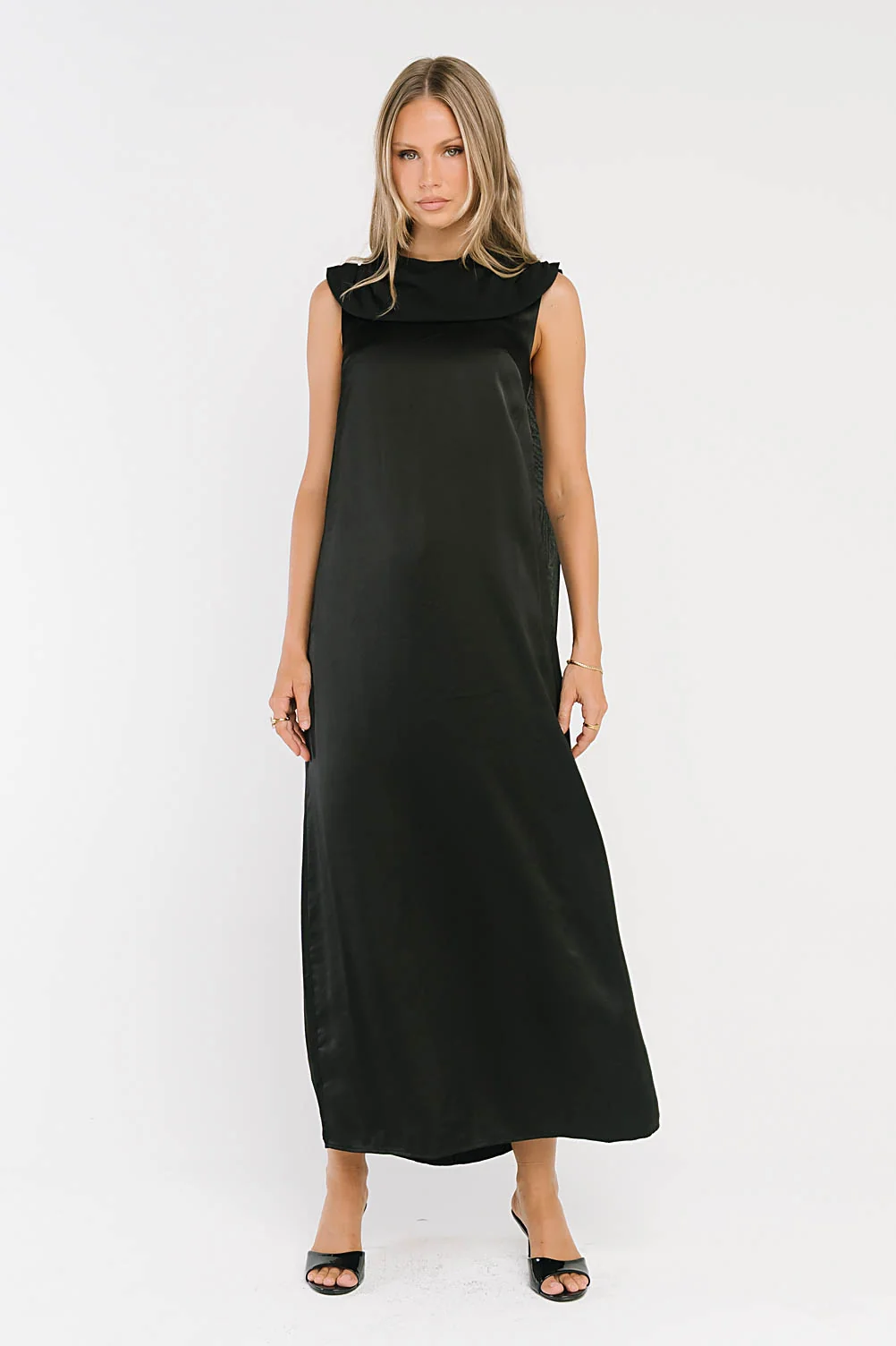 Lauren Satin Maxi Dress in Black
