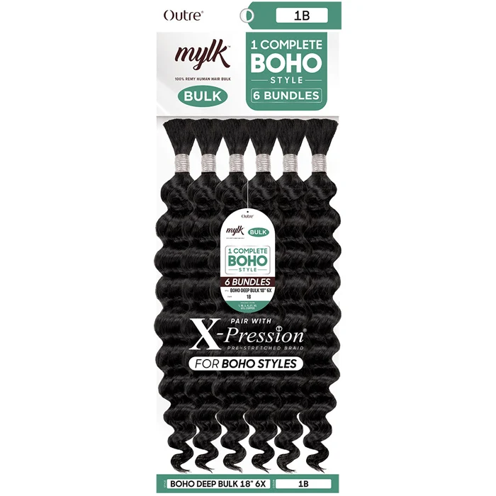 Outre Mylk 100% Remy Human Hair Bulk Braids 6 Bundles - BOHO DEEP BULK 18