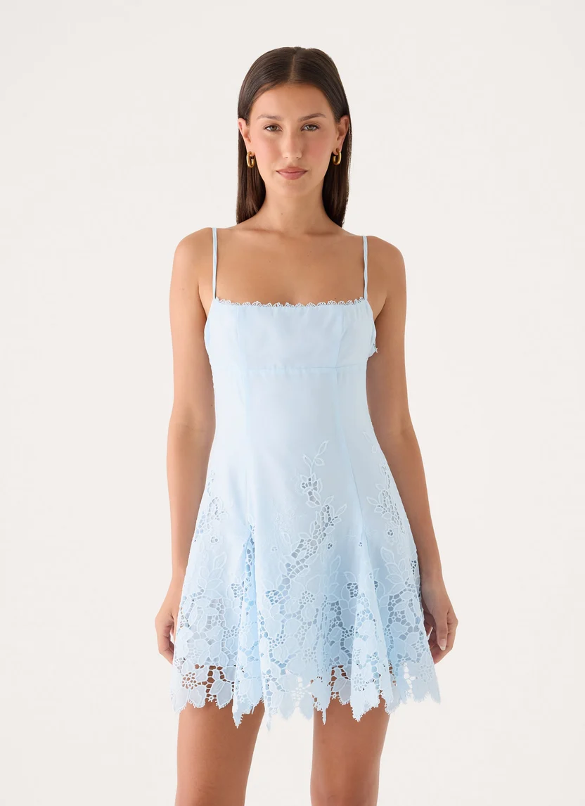 Floral Lace Mini Dress in Blue