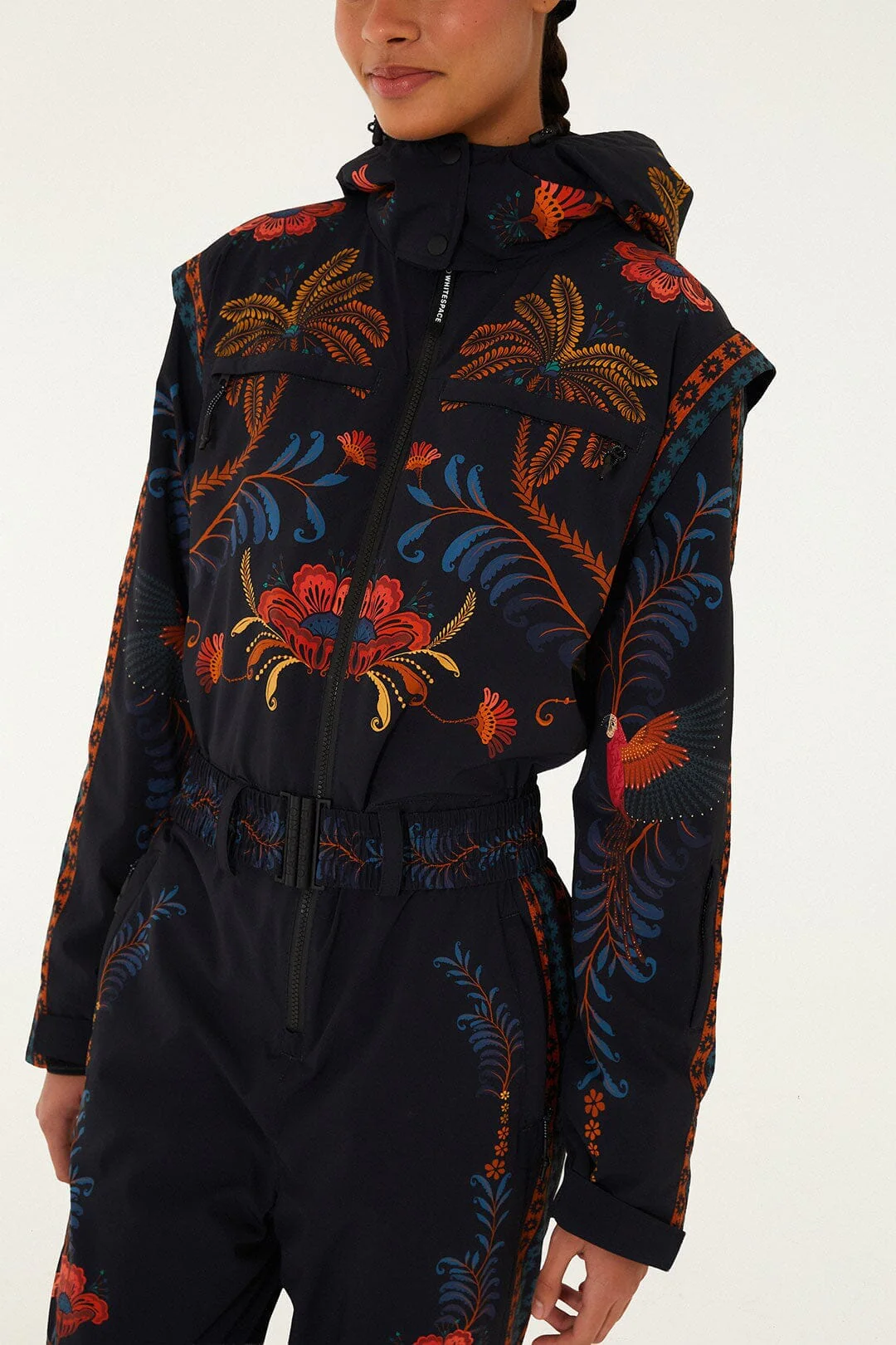 Black Macaw Hooded Belted Ski Jumpsuit