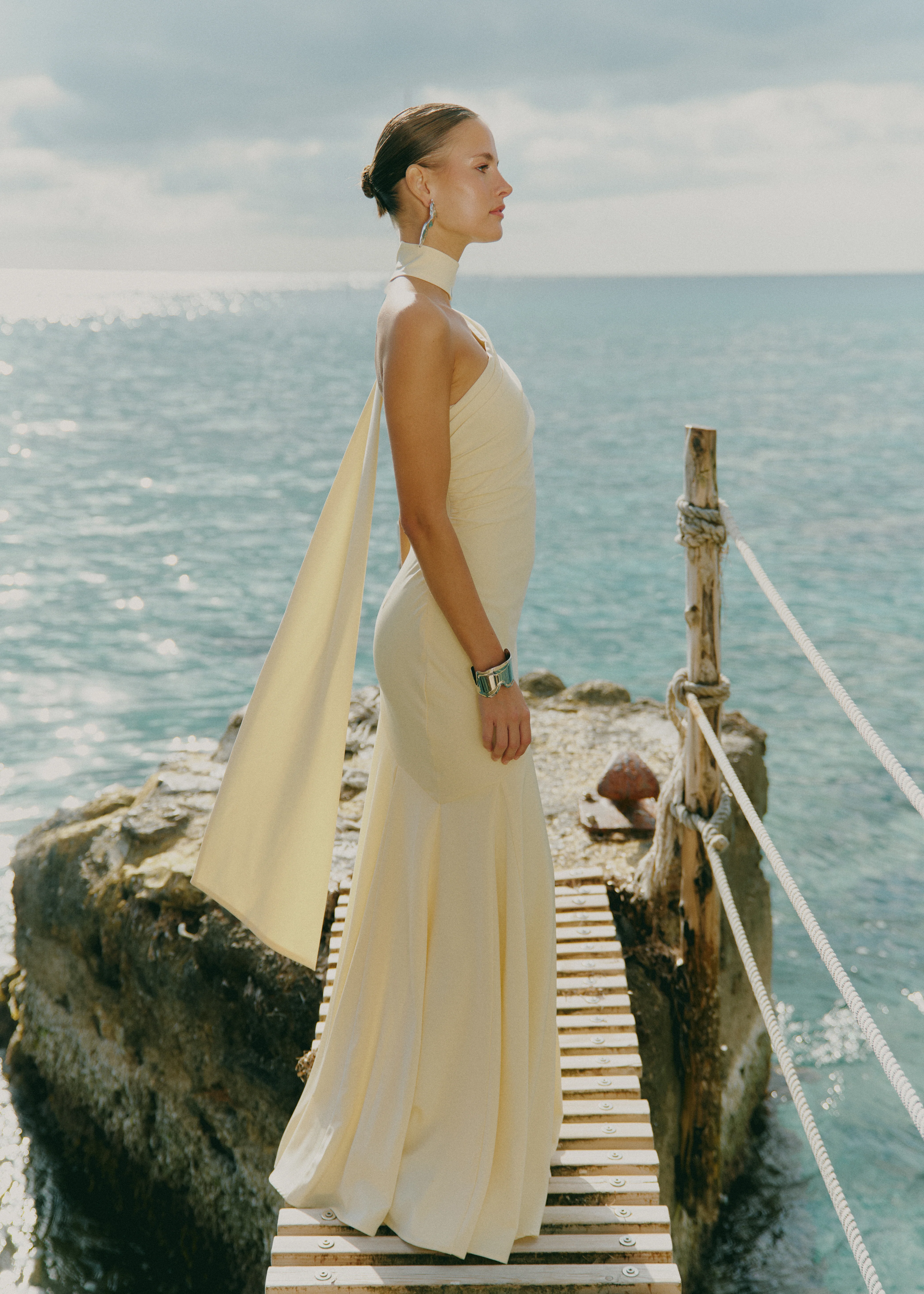 Porto One Shoulder Godet Maxi Dress - Lemon