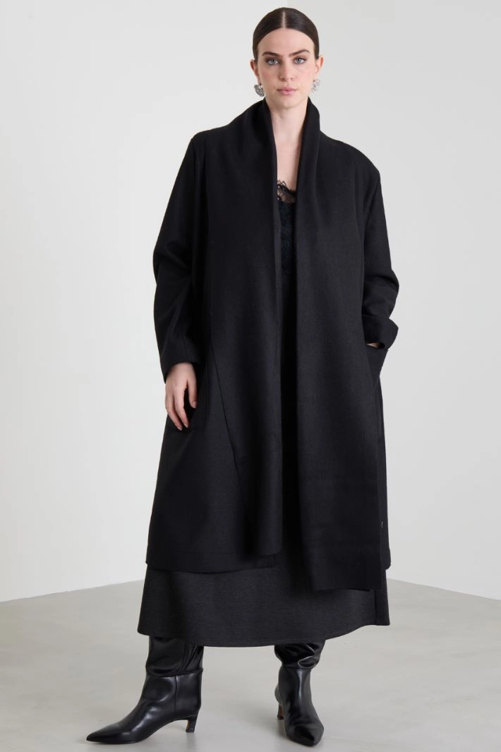 Wool jersey coat - BLACK