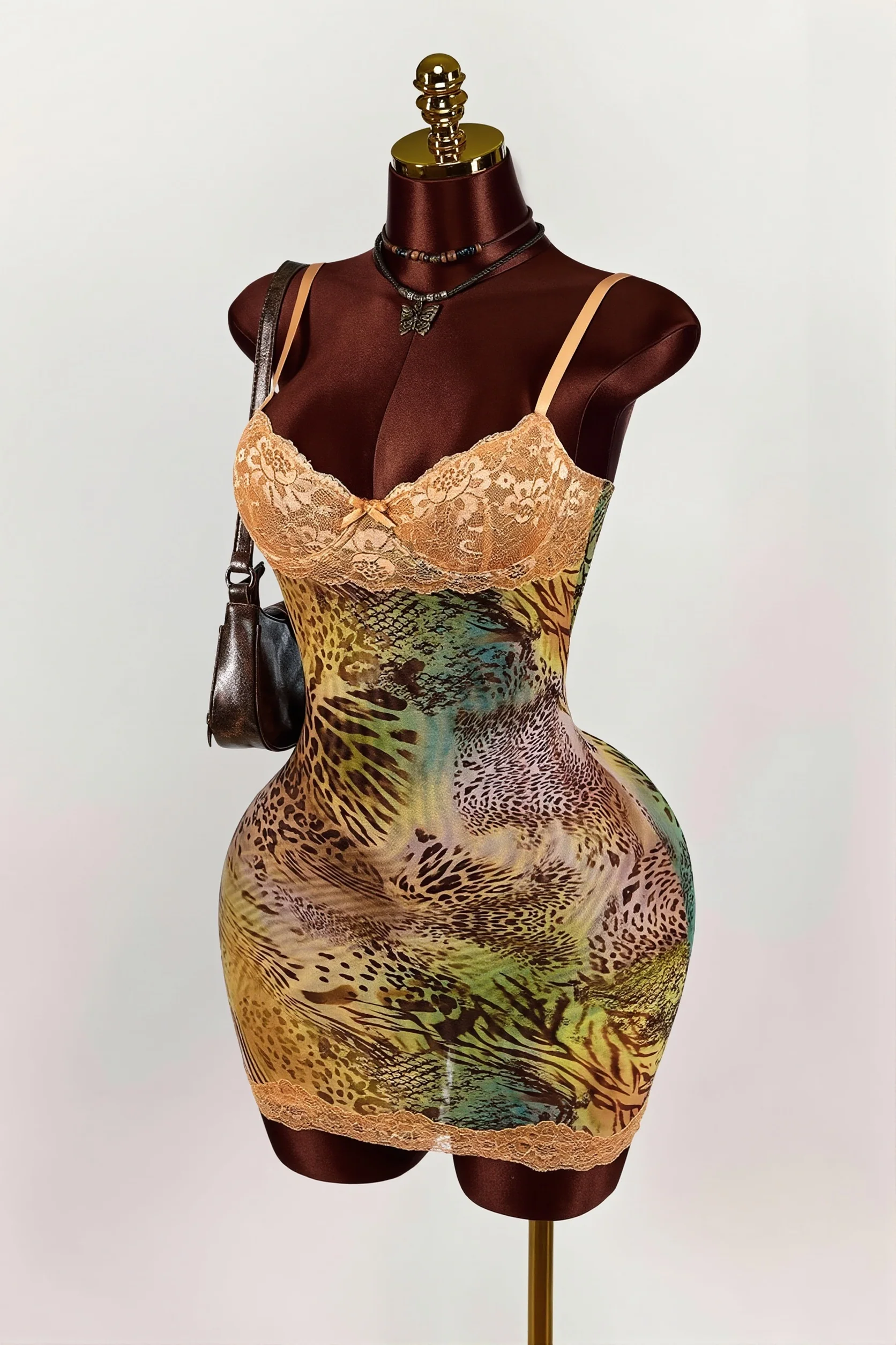 Vintage Floral Lace Cami Ruched Backless Mini Dress