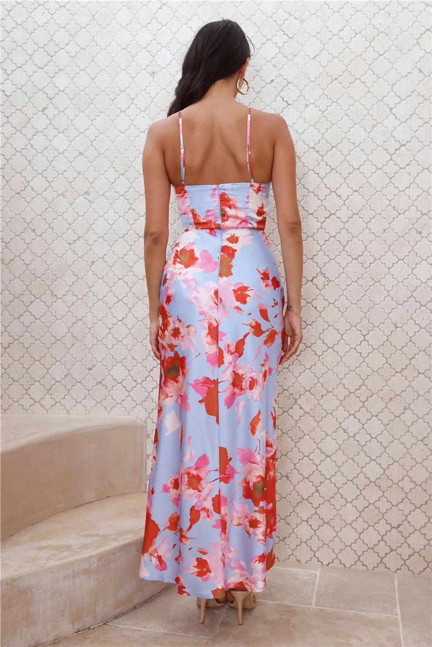 Dreaming Of Fashion Satin Maxi Dress Blue