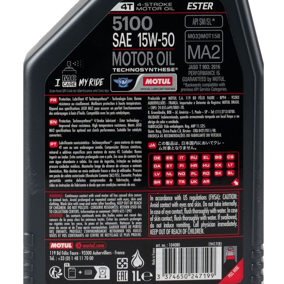 Motul 5100 15W50 1L Universal Motor OilRef: MOT0030 / 104080