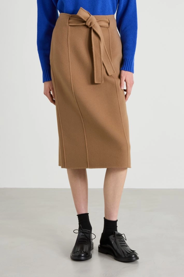 Straight double drap skirt - CAMEL