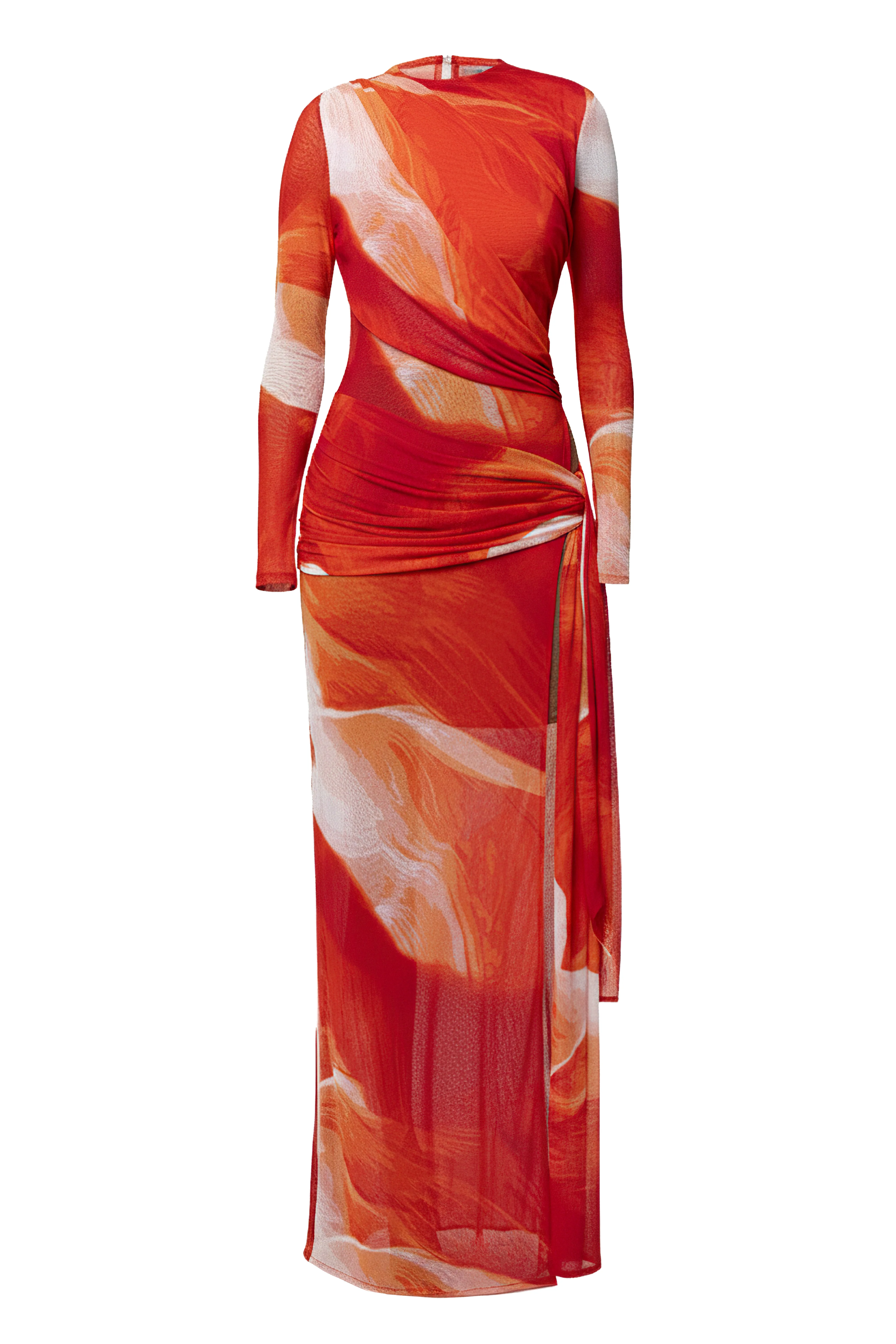 Sunset Red Heatwave Mesh Maxi Dress