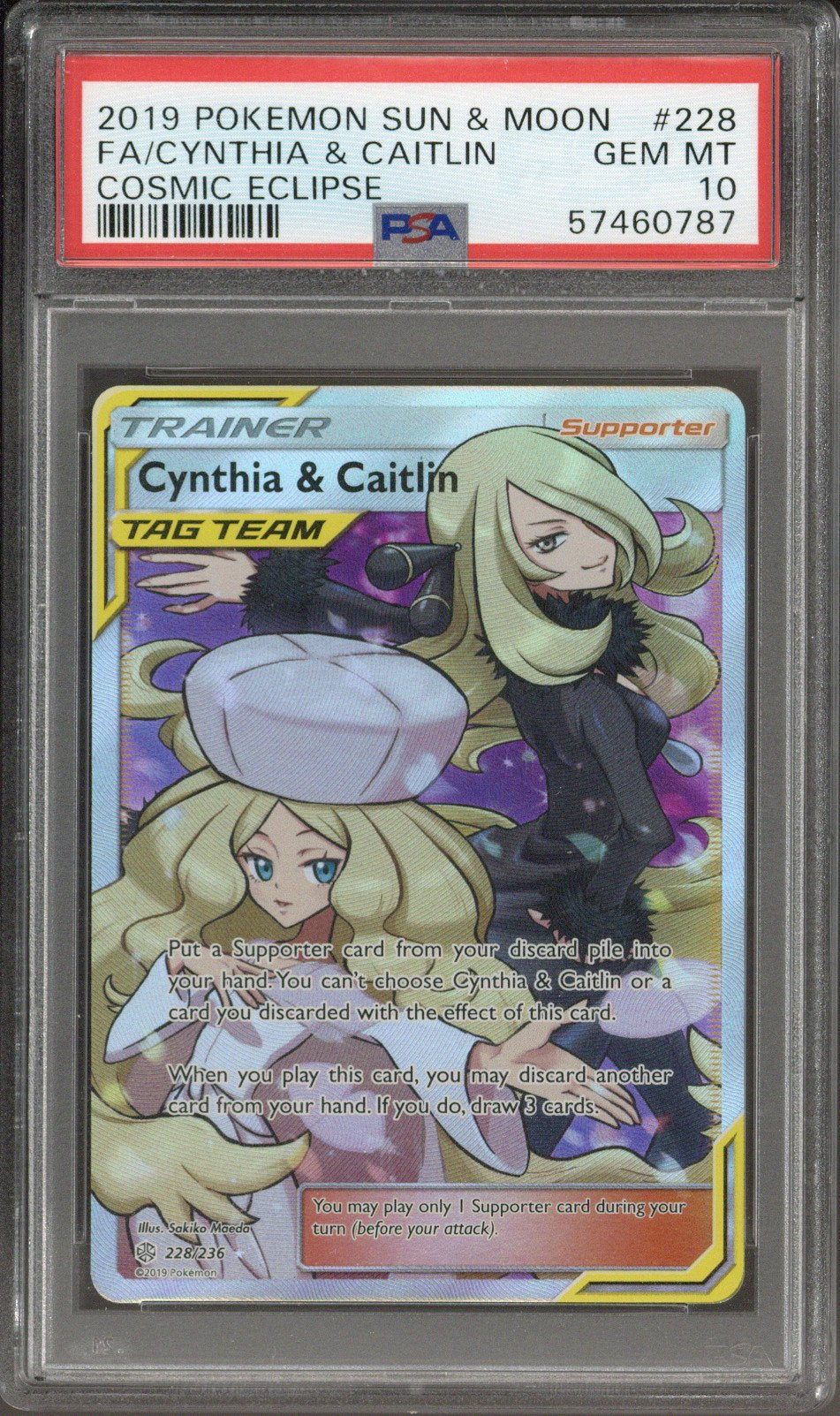 2019 Pokemon S&M FA/Cynthia & Caitlin Cosmic Eclipse #228 PSA 10
