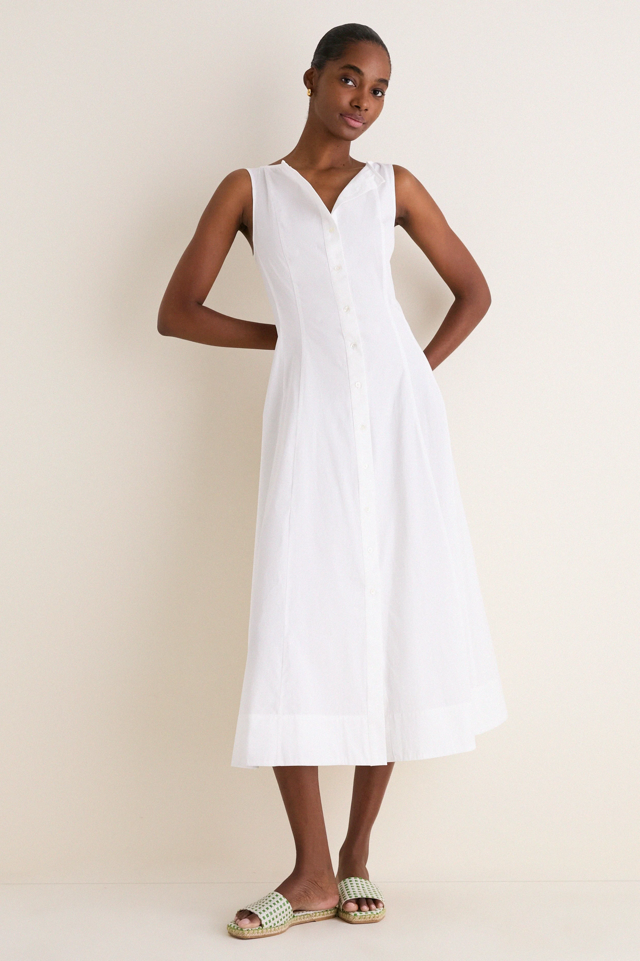 White Cotton Boat Neck Dress