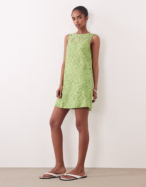 lace shift mini dress in green