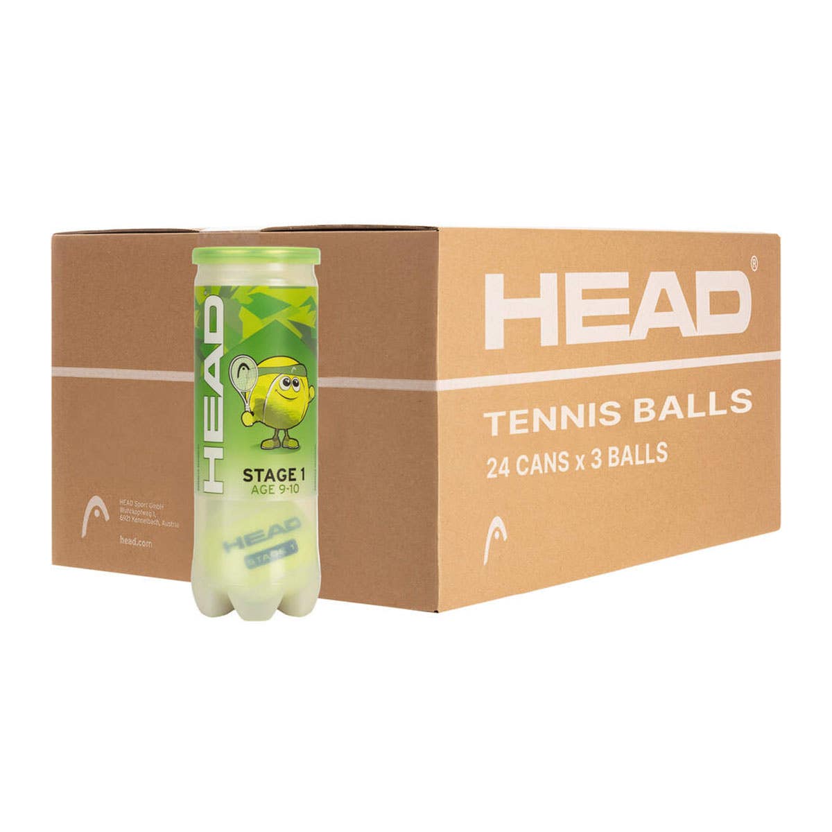 BOX OF 24 CANS 3 TENNIS BALLS HEAD STAGE 1 GREEN