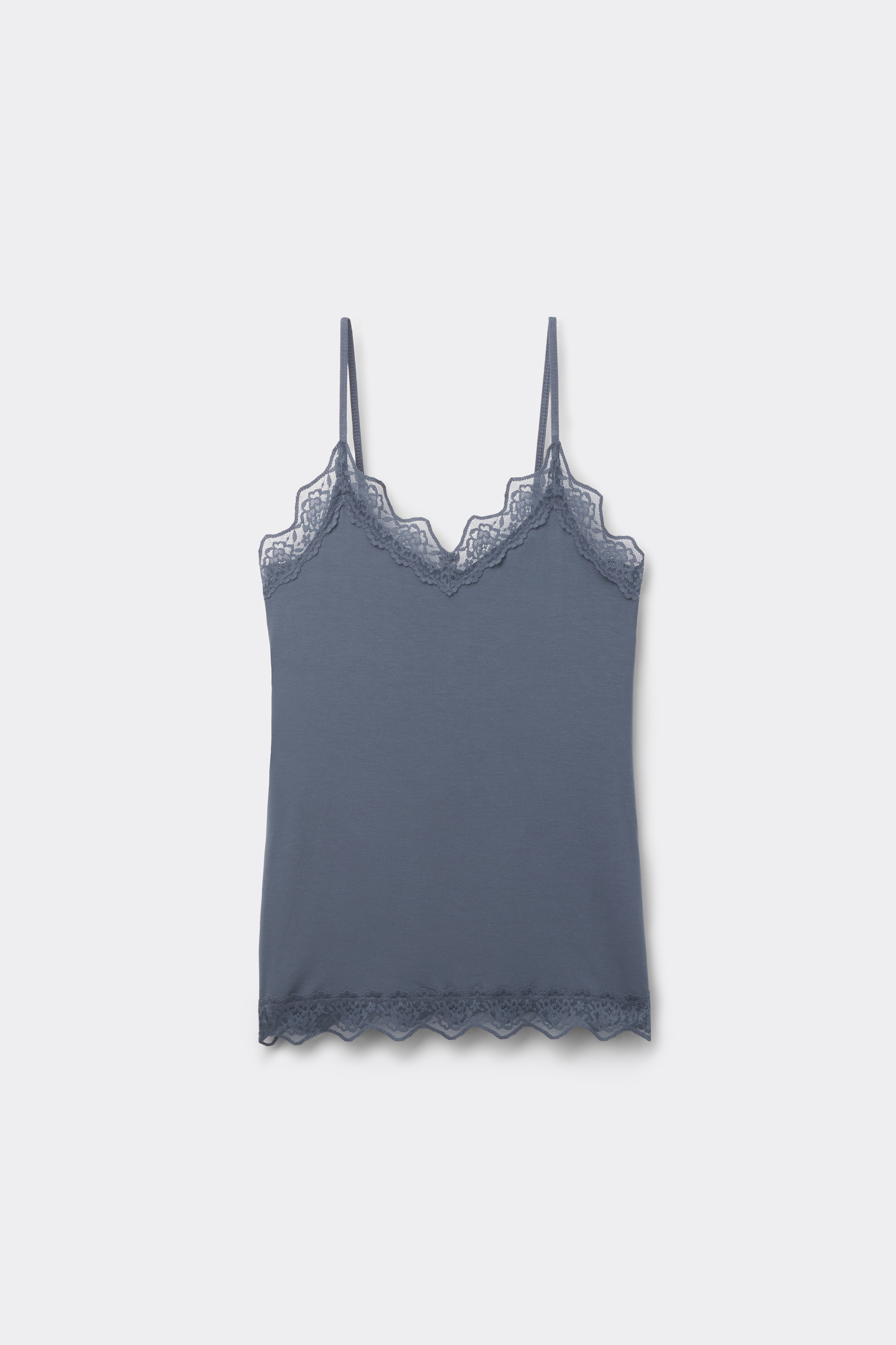 Viscose and Lace Camisole with Thin Shoulder Straps and V-Neck
