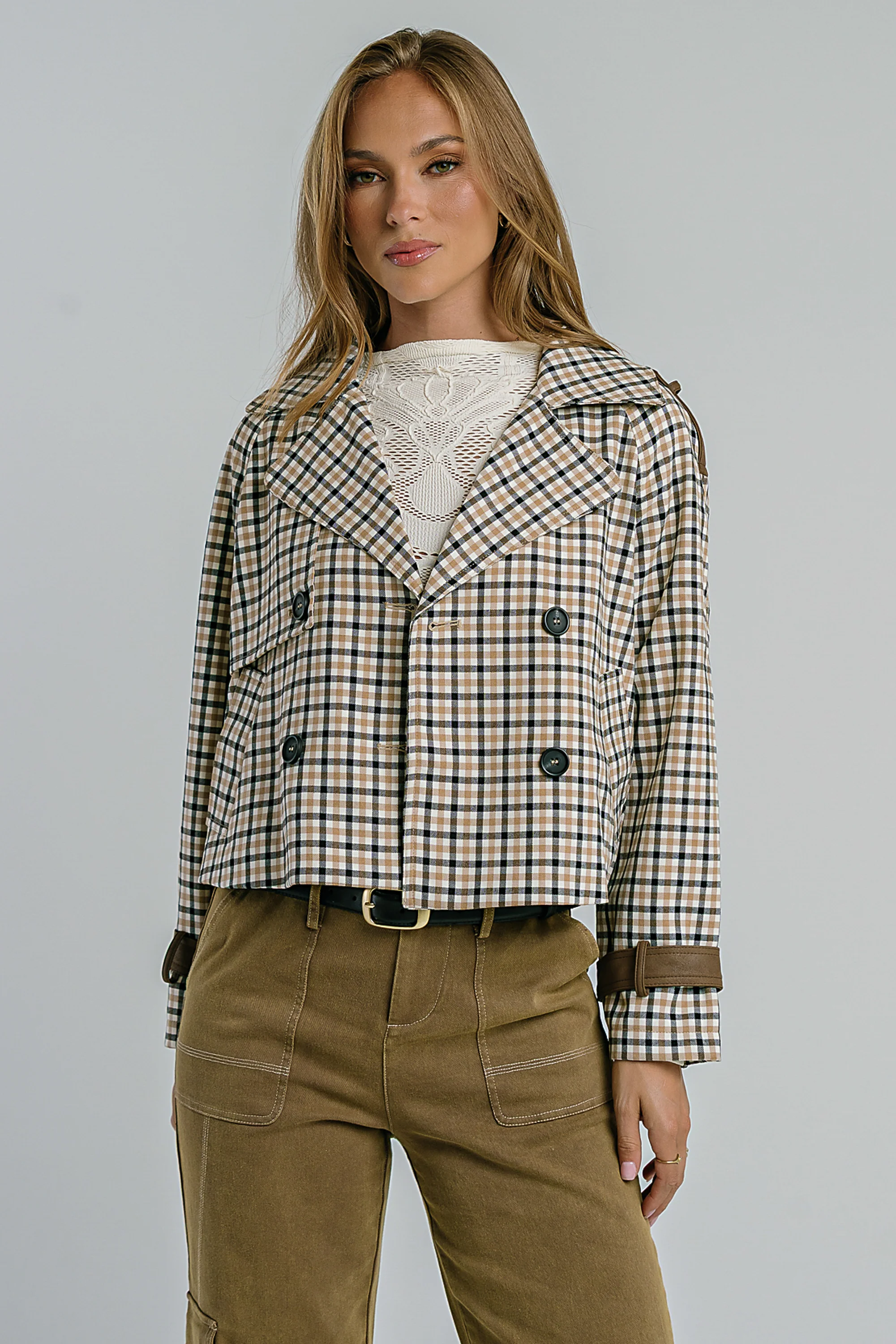 Emerson Plaid Cropped Trench Coat