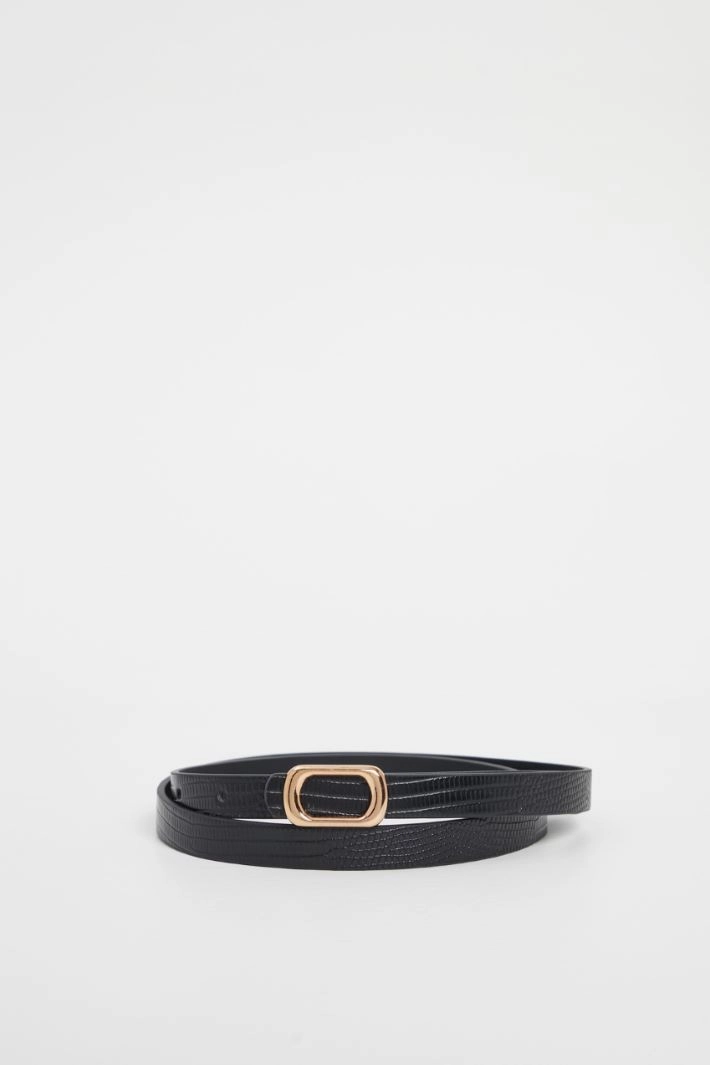 Thin crocodile print belt - BLACK