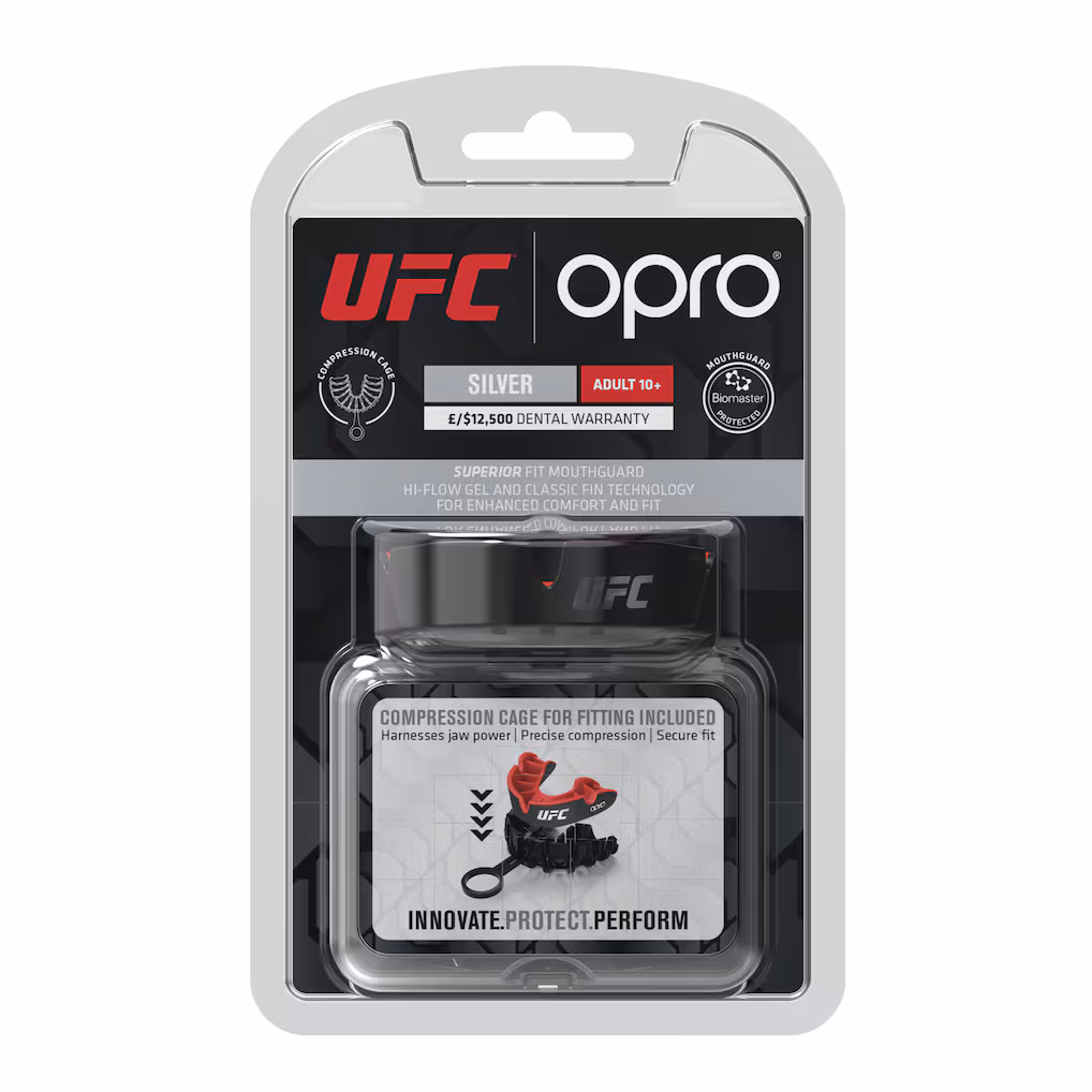 UFC OPRO Self-Fit Silver Mouthguard - Black/Red