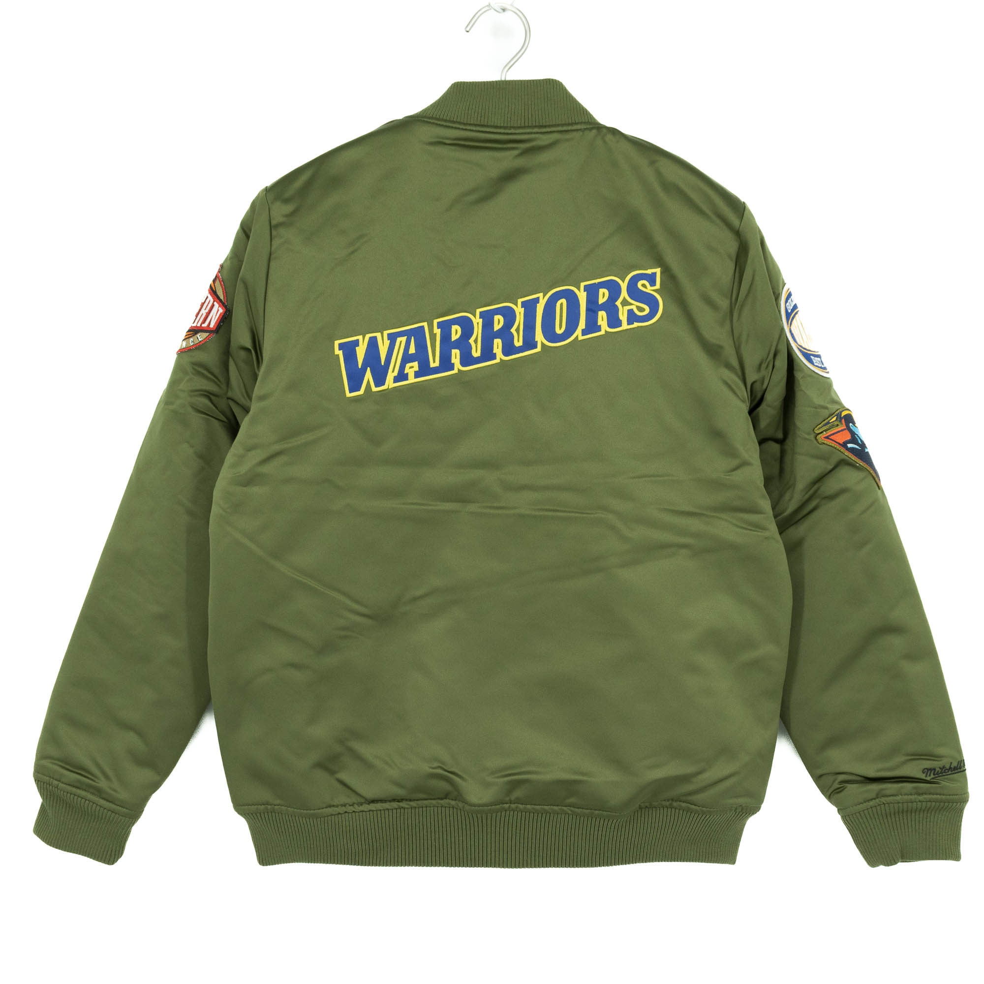 Golden State Warriors Olive Mitchell & Ness Heavyweight Satin NBA Jacket