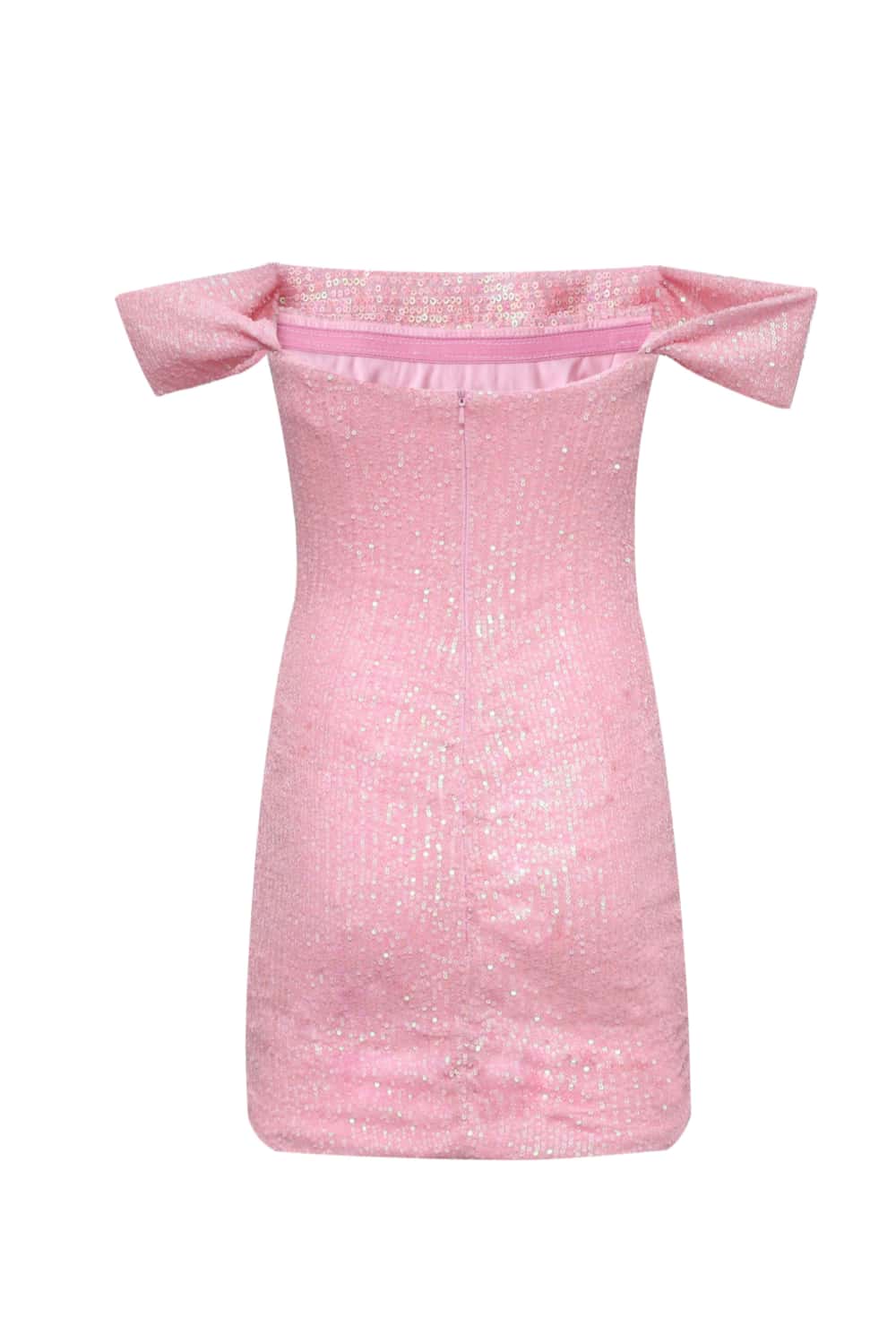 Off the Shoulder Pink Sequin Tight Short Dress