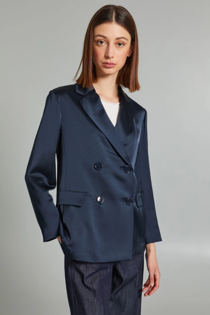 Double-breasted satin jacket - NIGHT BLUE