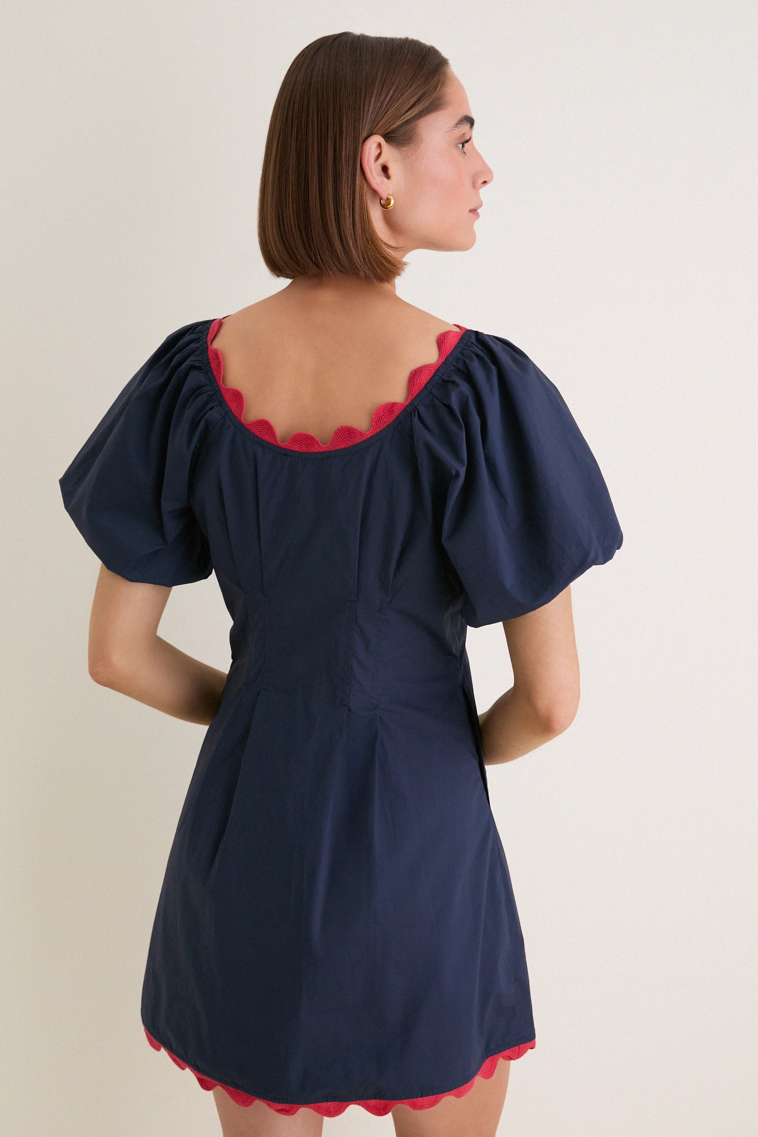 Navy and Red Ric Rac Daley Mini Dress