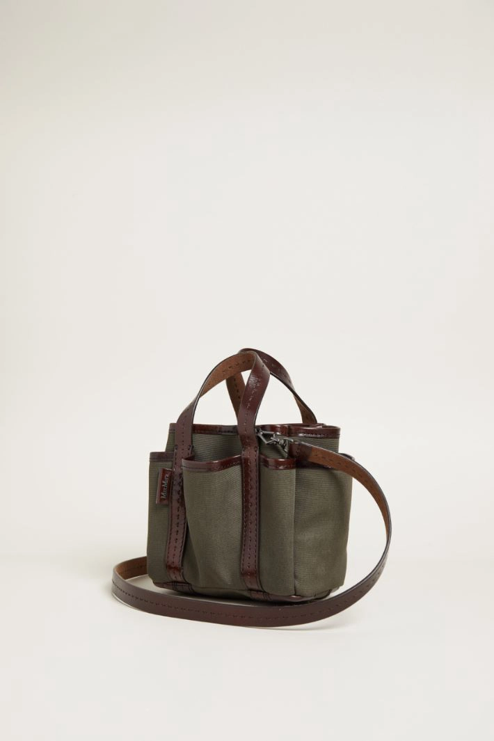 Mini tote bag with external pockets - KHAKI DARK BROWN