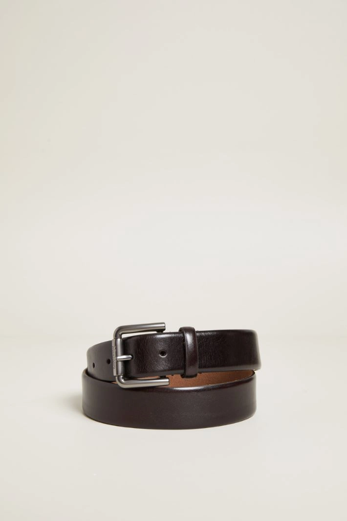 Belt in shiny leather - DARK BROWN