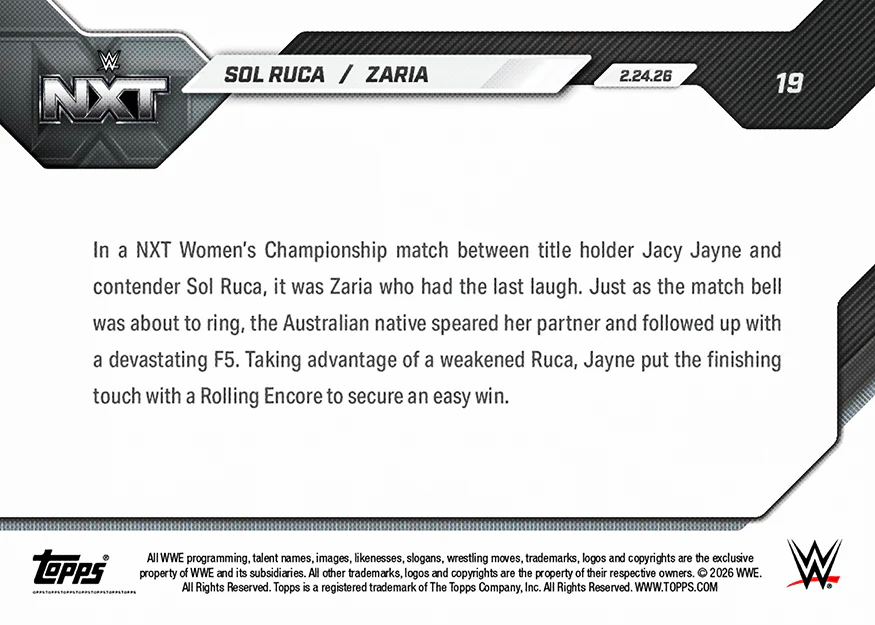 Sol Ruca / Zaria - 2026 WWE Topps NOW® - Card 19