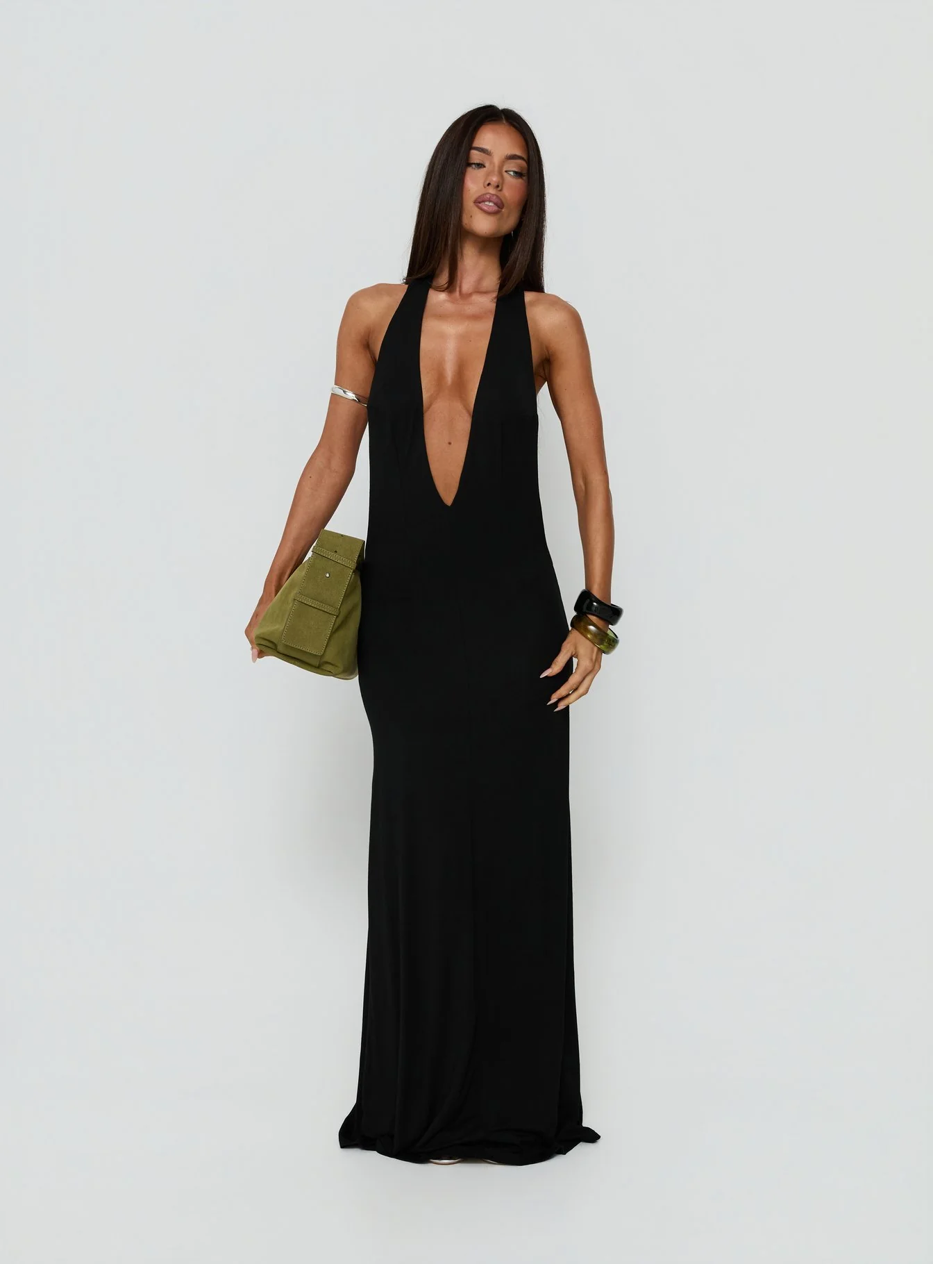 Think About Me Plunge Neck Racerback Maxi Dress Black
