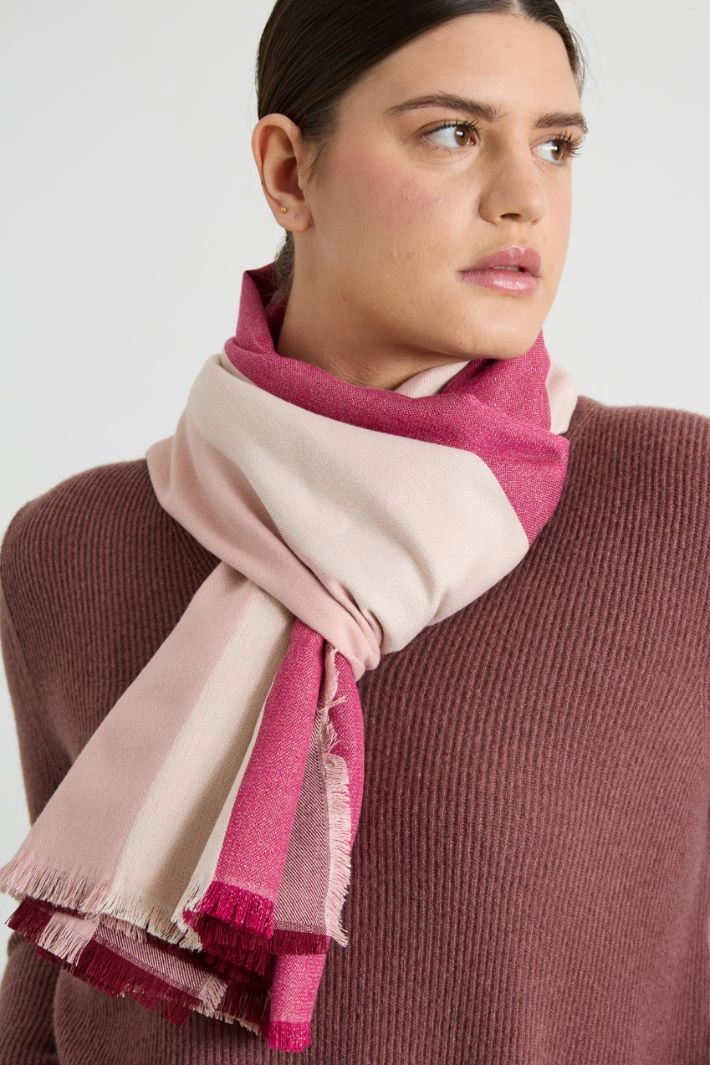 Striped viscose stole - PINK