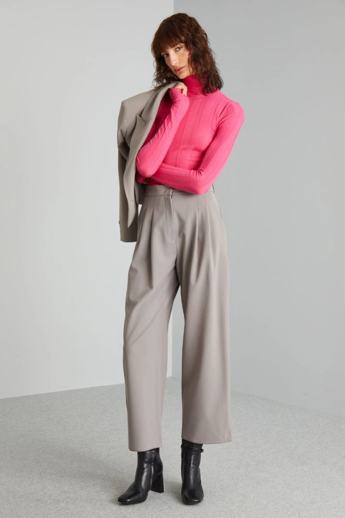 Stretch wool mock polo-neck sweater - FUCHSIA