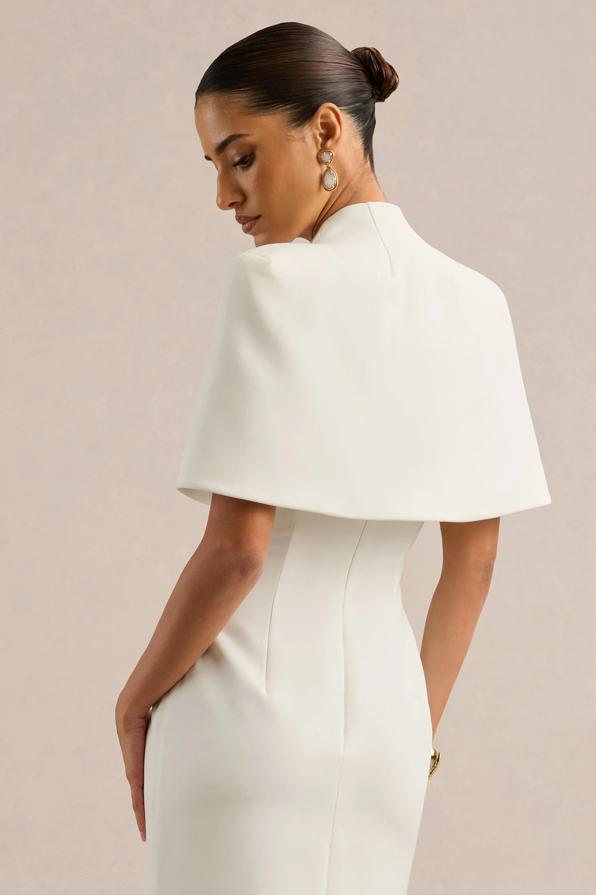 Deva | White High Neck Short Sleeve Cape