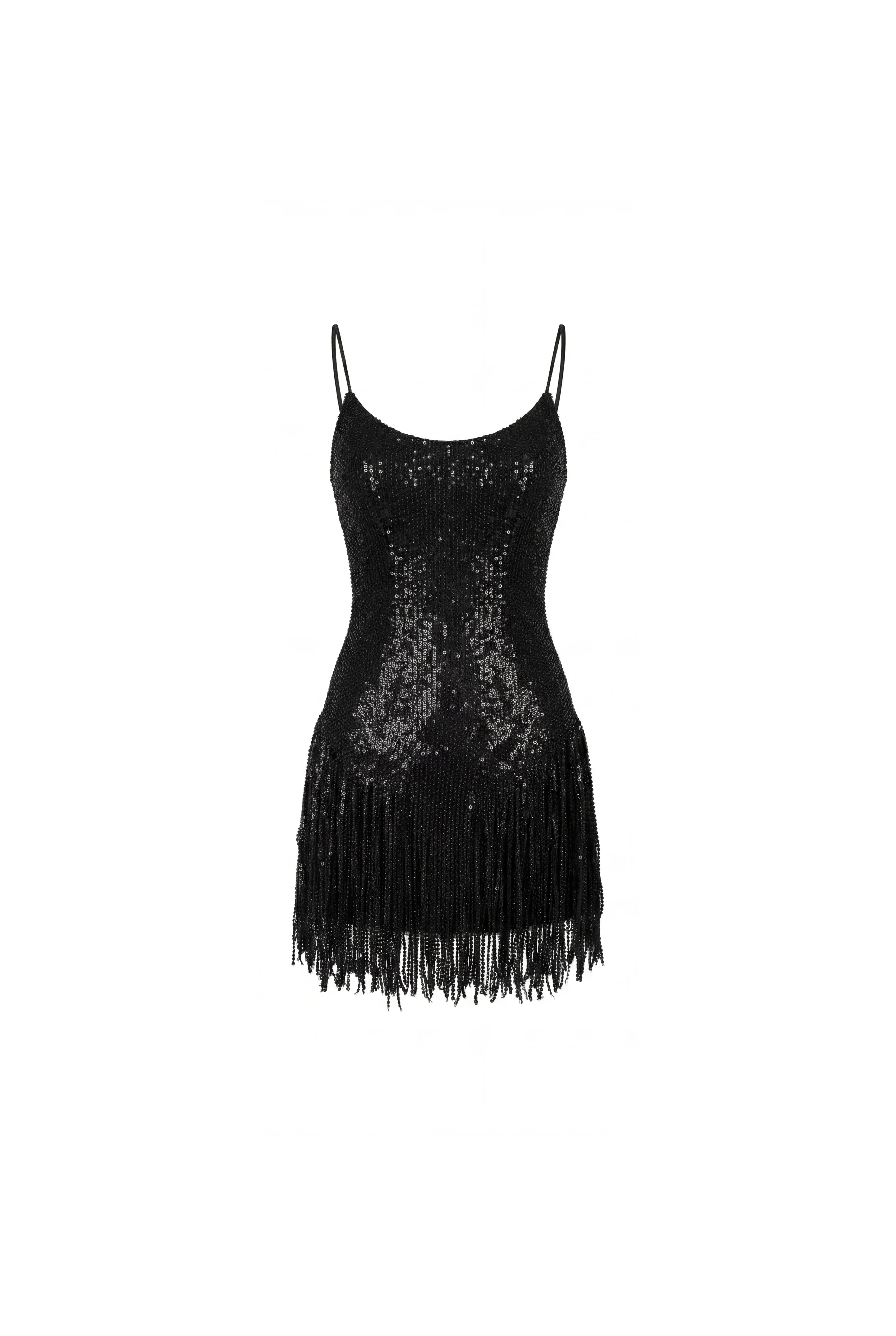 Black Mini Dress with Fringe and Sequins